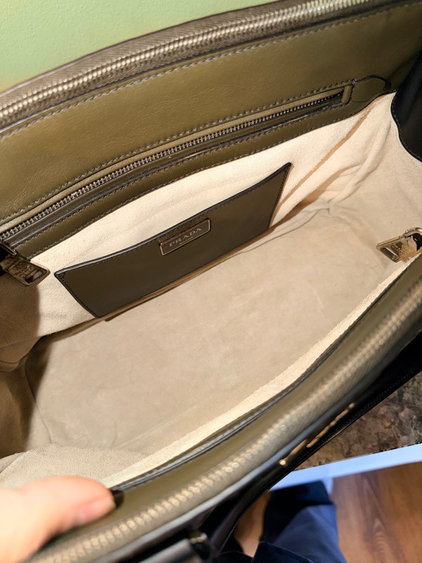 PRADA HAND STITCHED BI COLOR MEDIUM GALLERIA HANDBAG