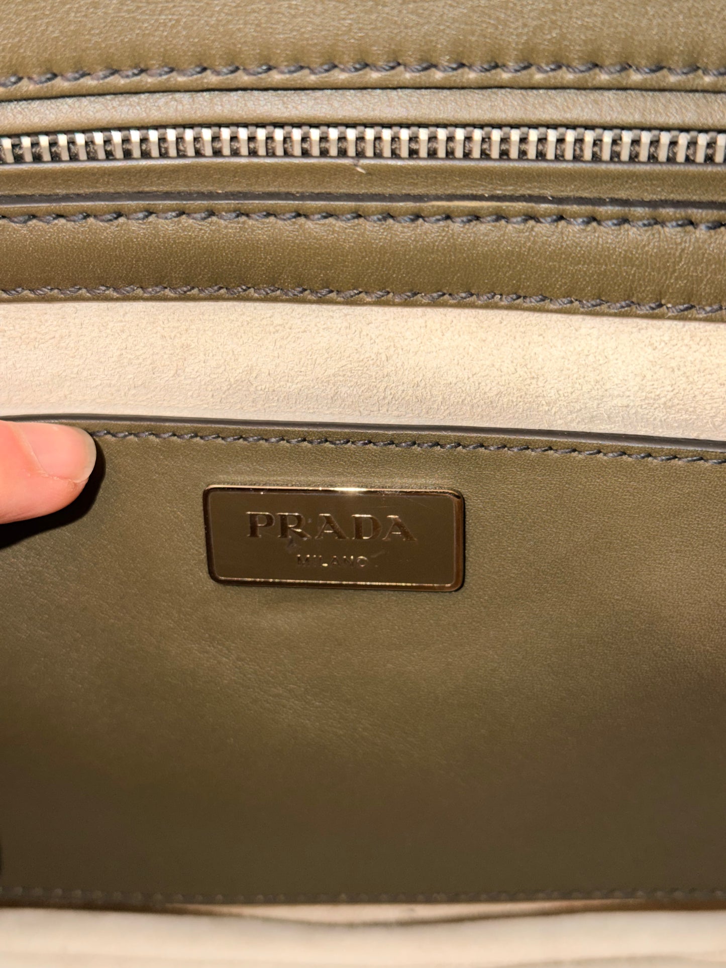 PRADA HAND STITCHED BI COLOR MEDIUM GALLERIA HANDBAG