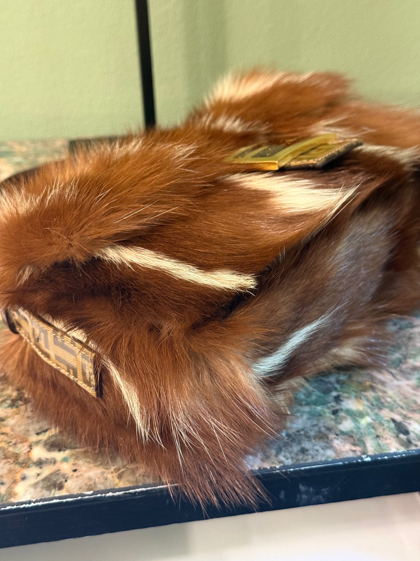 FENDI BROWN SKUNK FUR BAGUETTE SHOULDER BAG