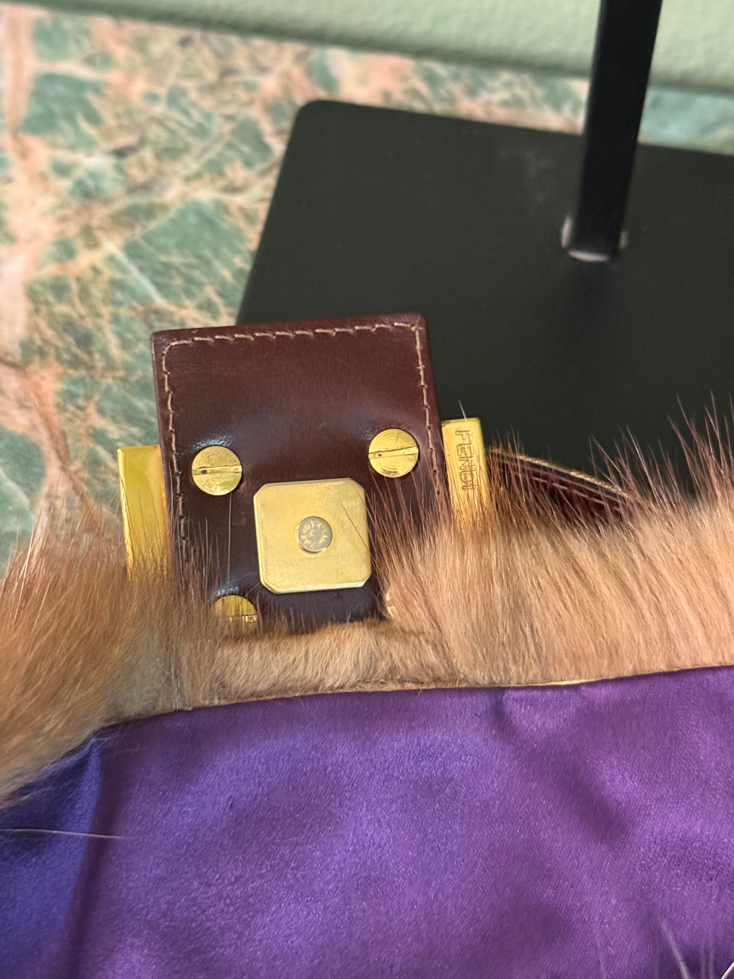 FENDI BROWN SKUNK FUR BAGUETTE SHOULDER BAG