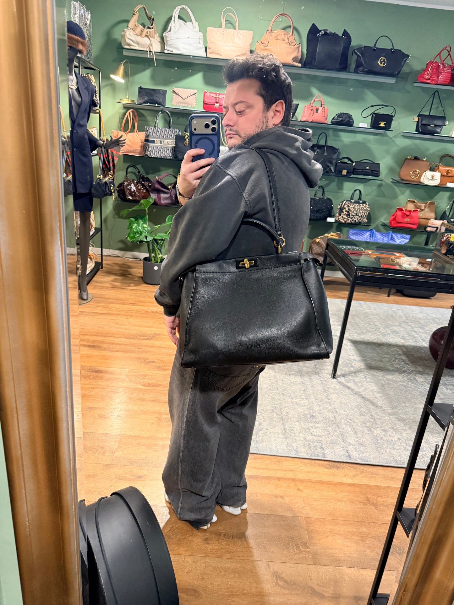 FENDI BLACK LARGE PEEKABOO HANDBAG