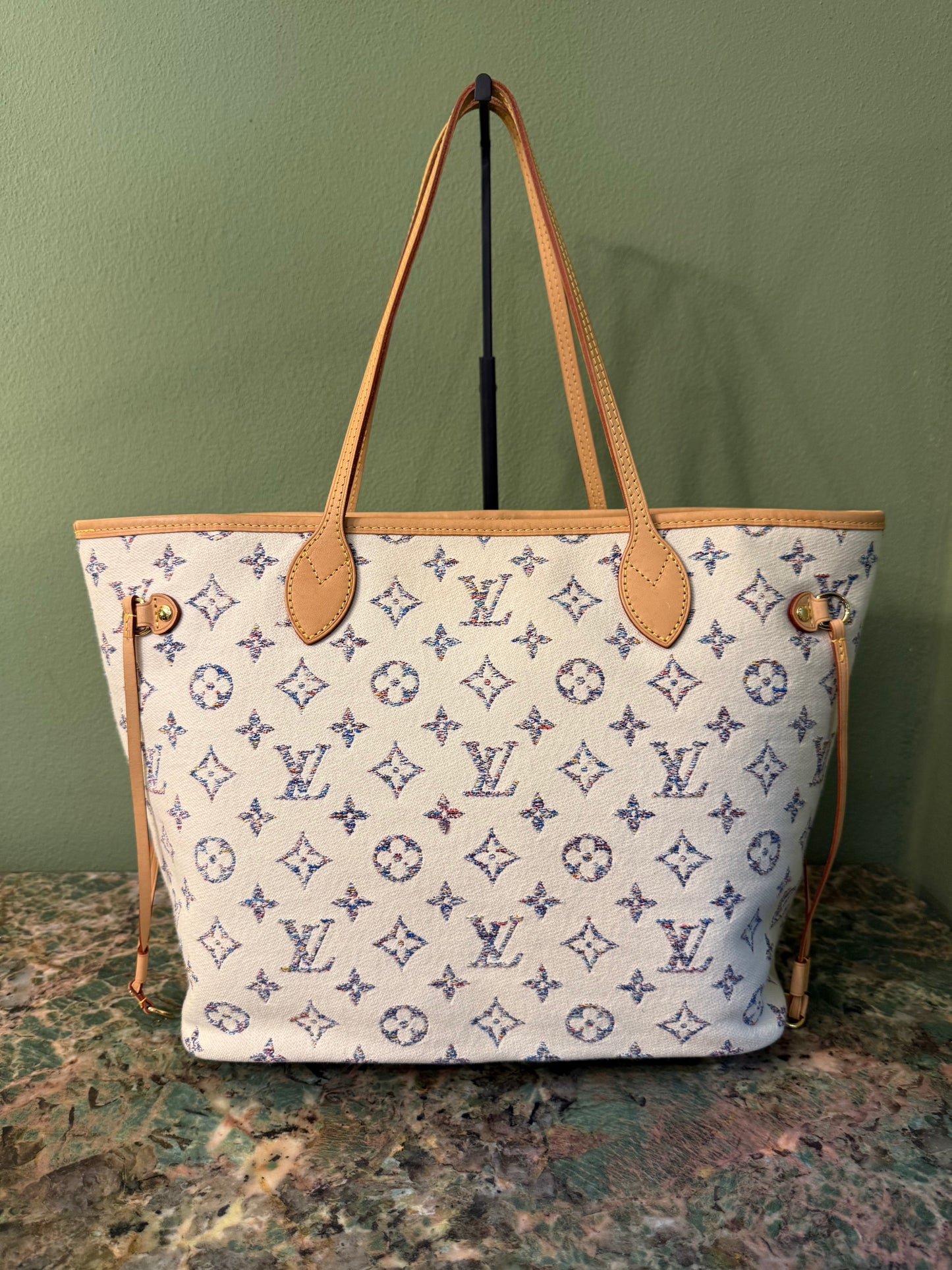 LOUIS VUITTON BEIGE JAQUARD LIMITED EDITION NEVERFULL MM SHOPPING TOTE
