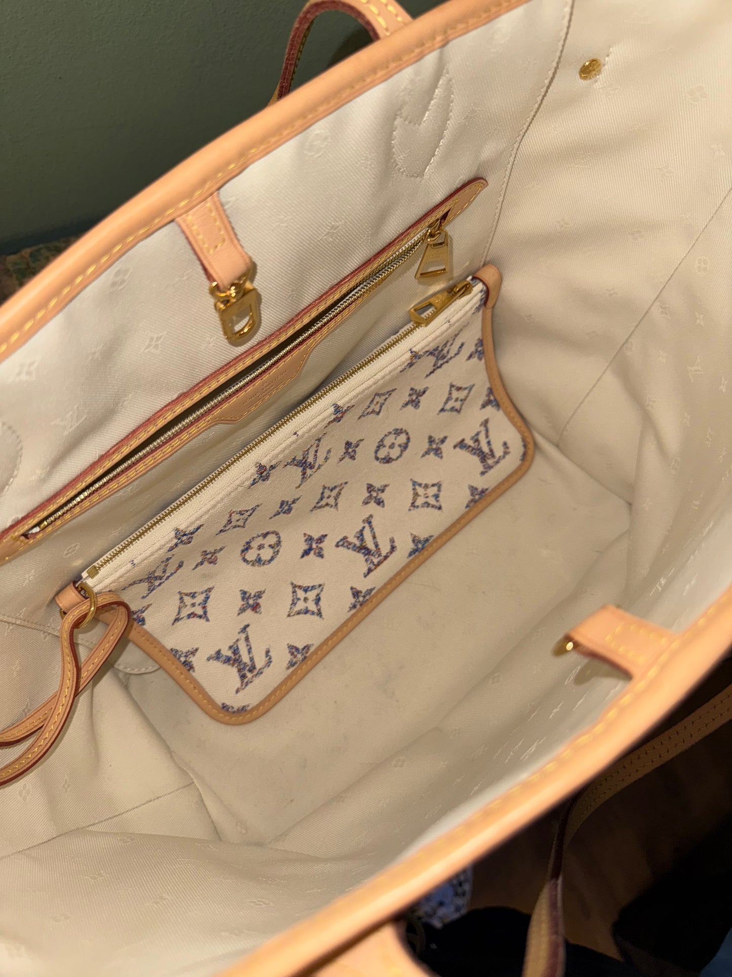 LOUIS VUITTON BEIGE JAQUARD LIMITED EDITION NEVERFULL MM SHOPPING TOTE