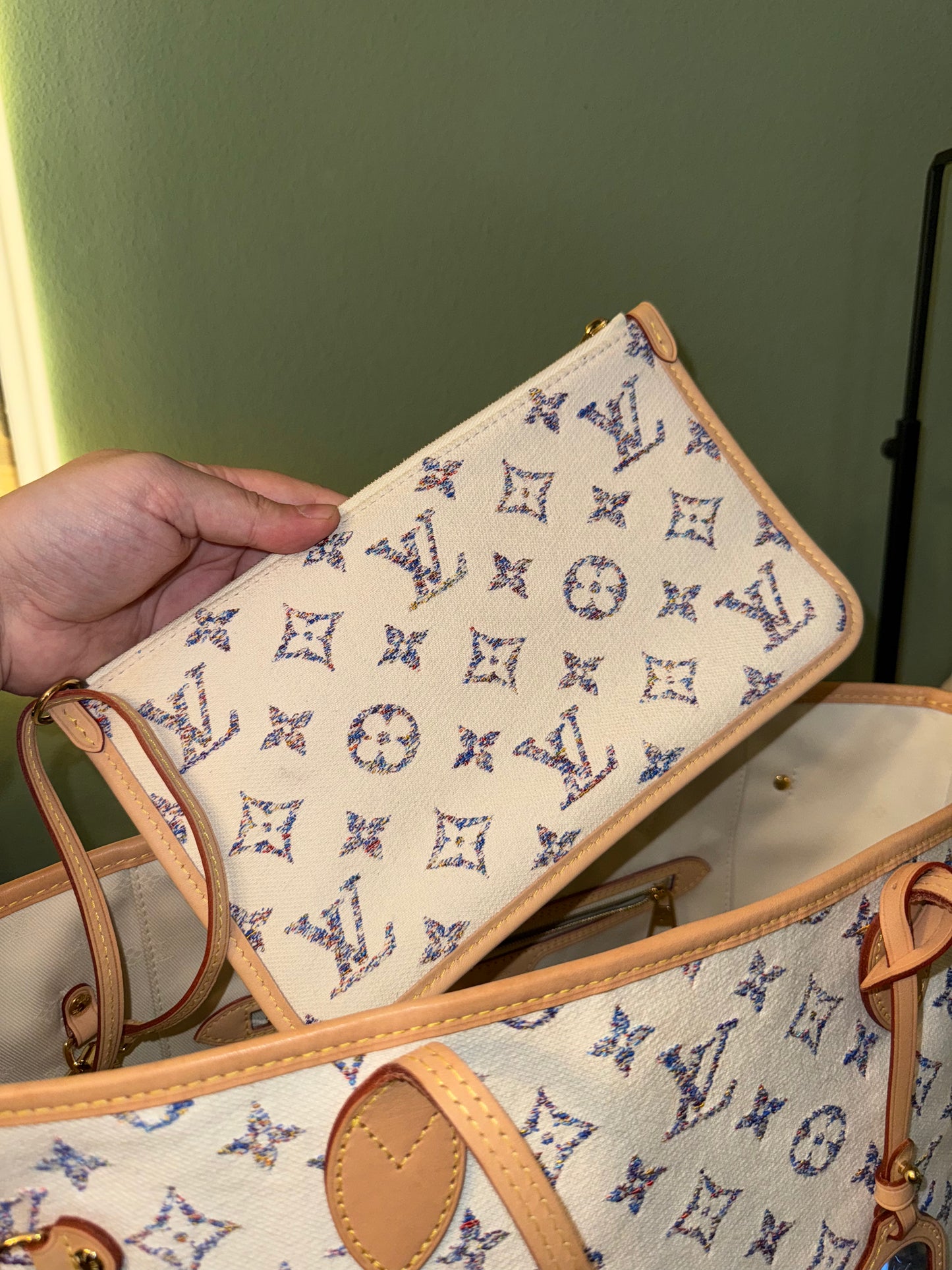 LOUIS VUITTON BEIGE JAQUARD LIMITED EDITION NEVERFULL MM SHOPPING TOTE