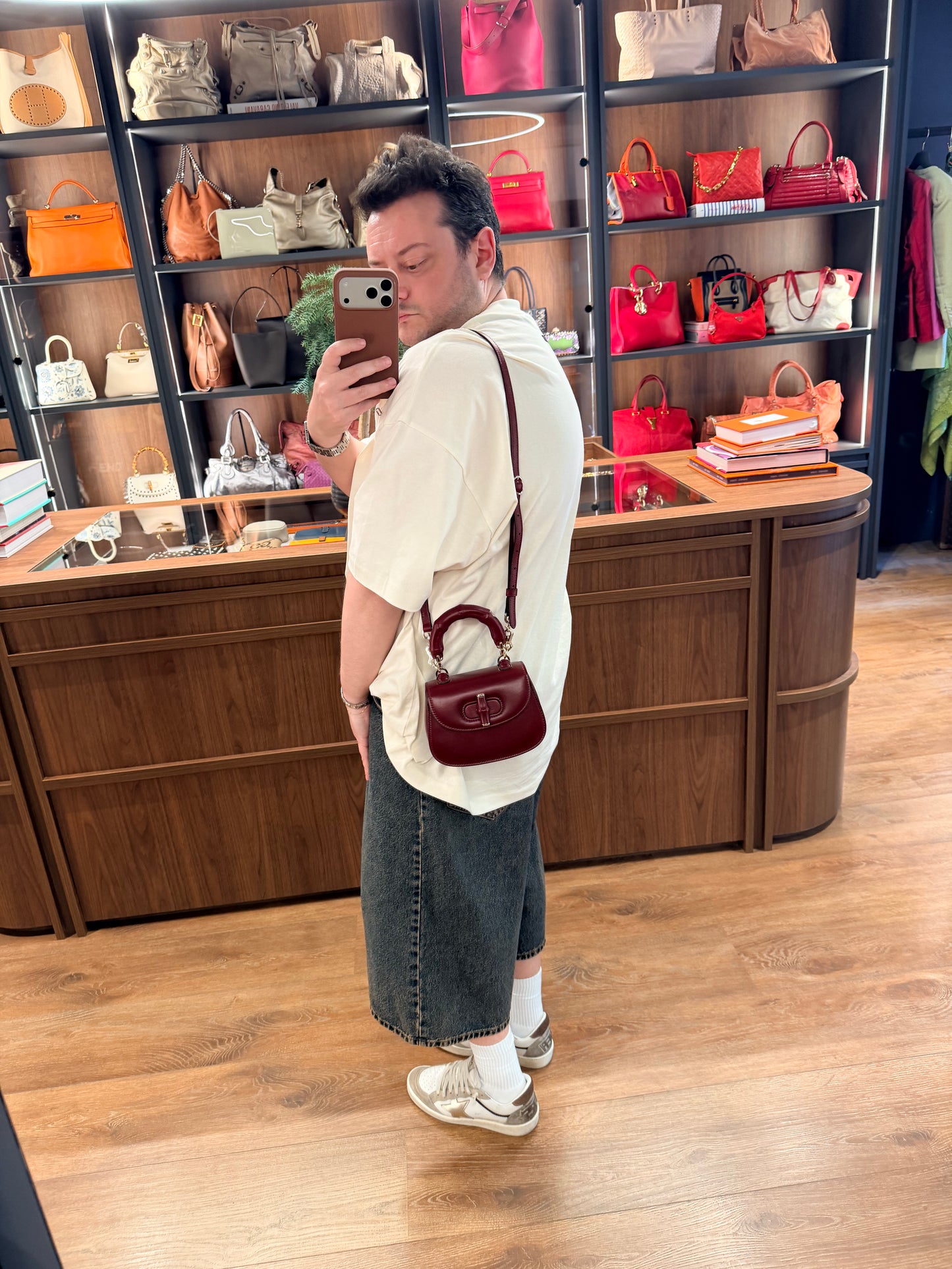 GUCCI ROSSO ANCORA MINI BAMBOO 1947 HANDBAG