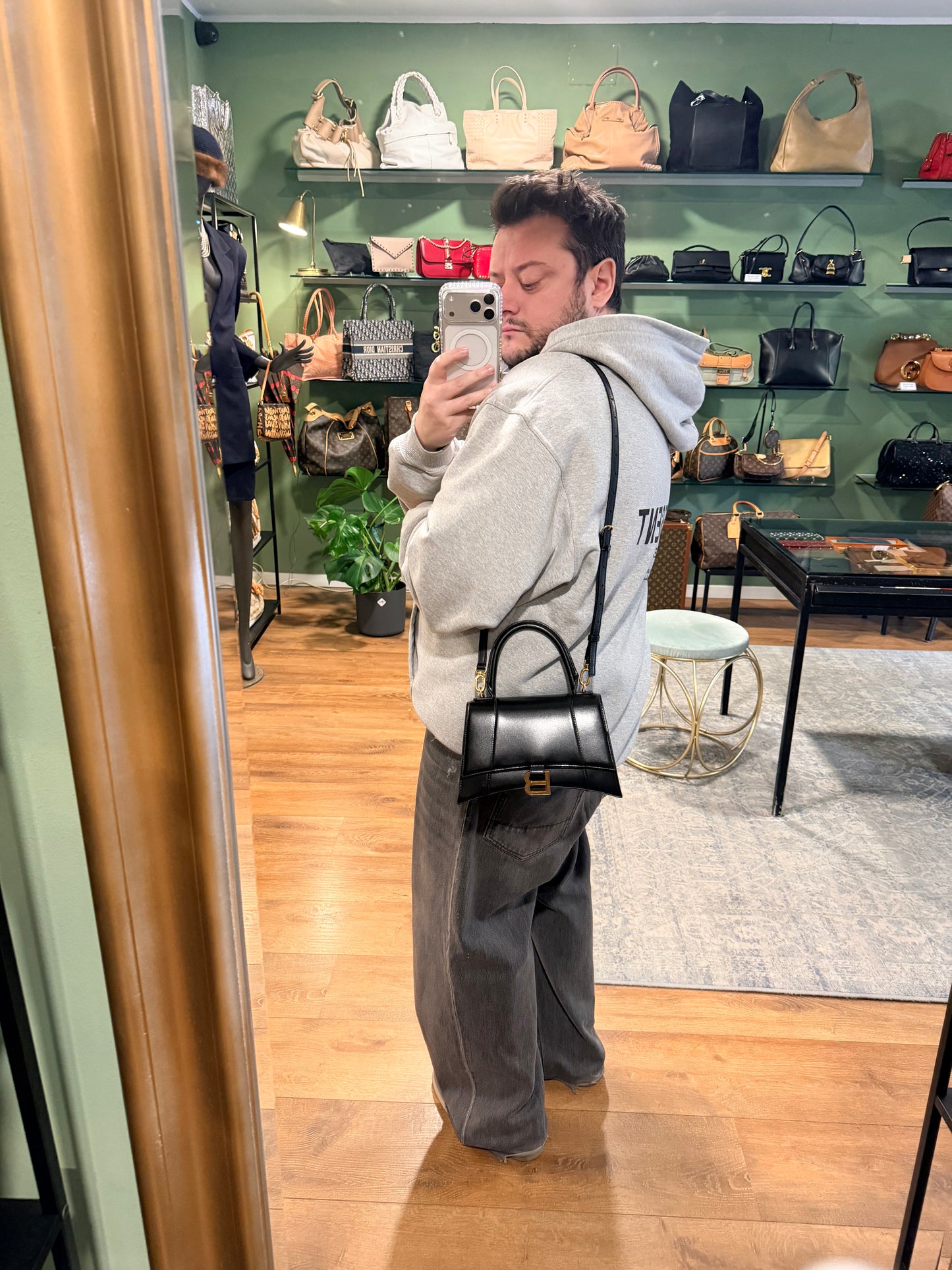 BALENCIAGA BLACK SMALL HOURGLASS HANDBAG