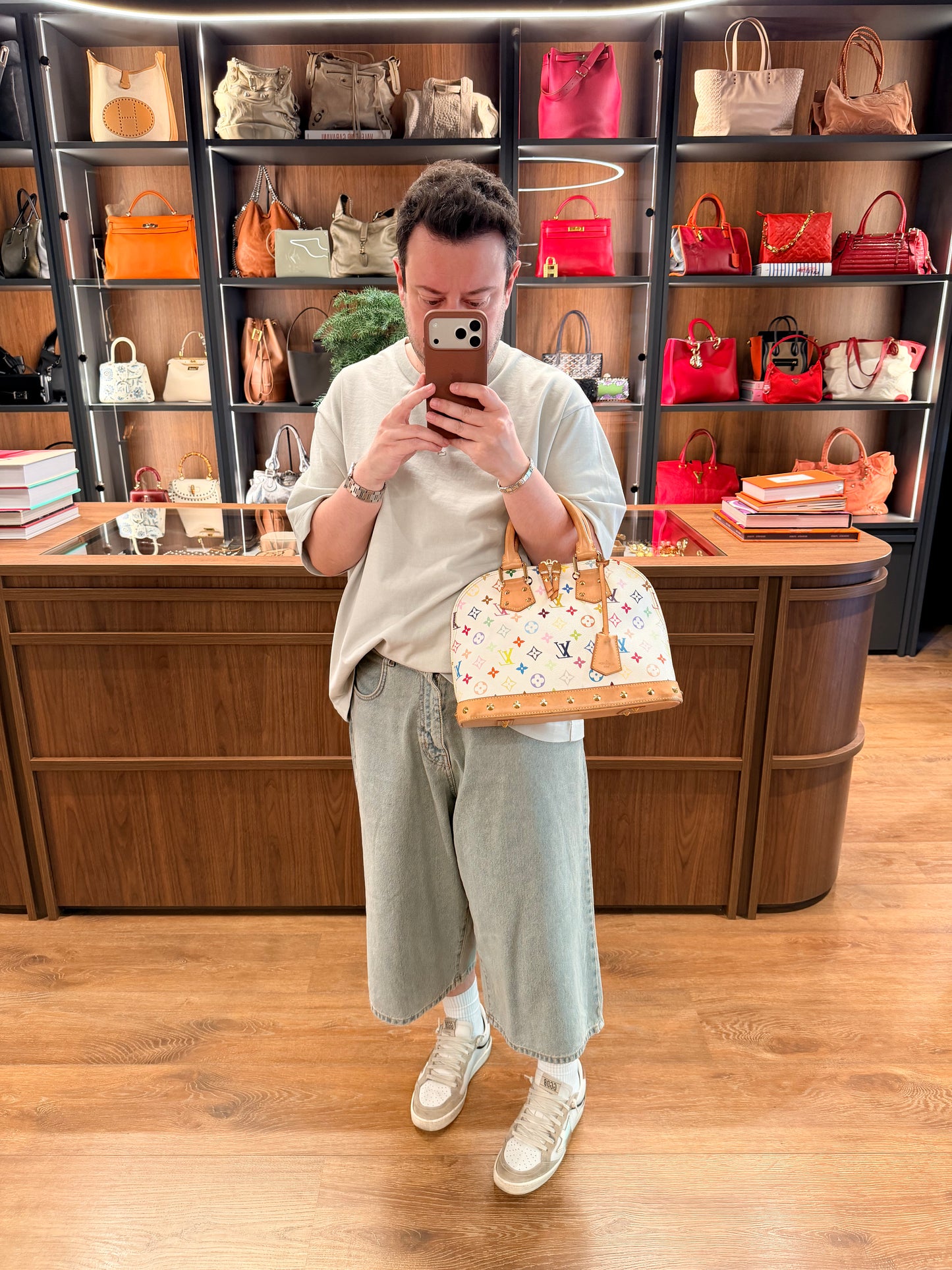 TAKASHI MURAKAMI X LOUIS VUITTON WHITE MULTICOLOR ALMA PM HANDBAG
