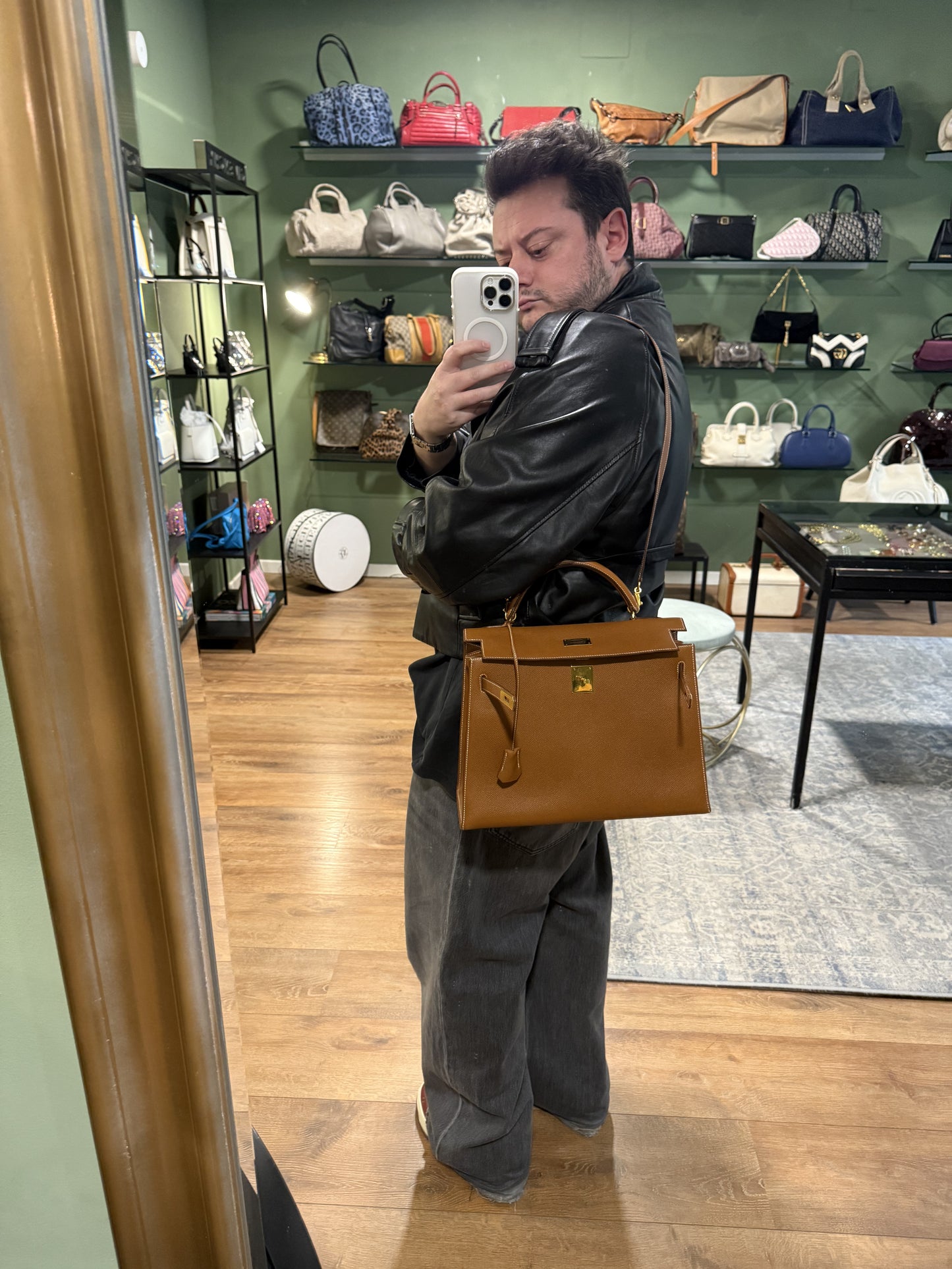 HERMÈS GOLD COURCHEVEL KELLY SELLIER 32 HANDBAG
