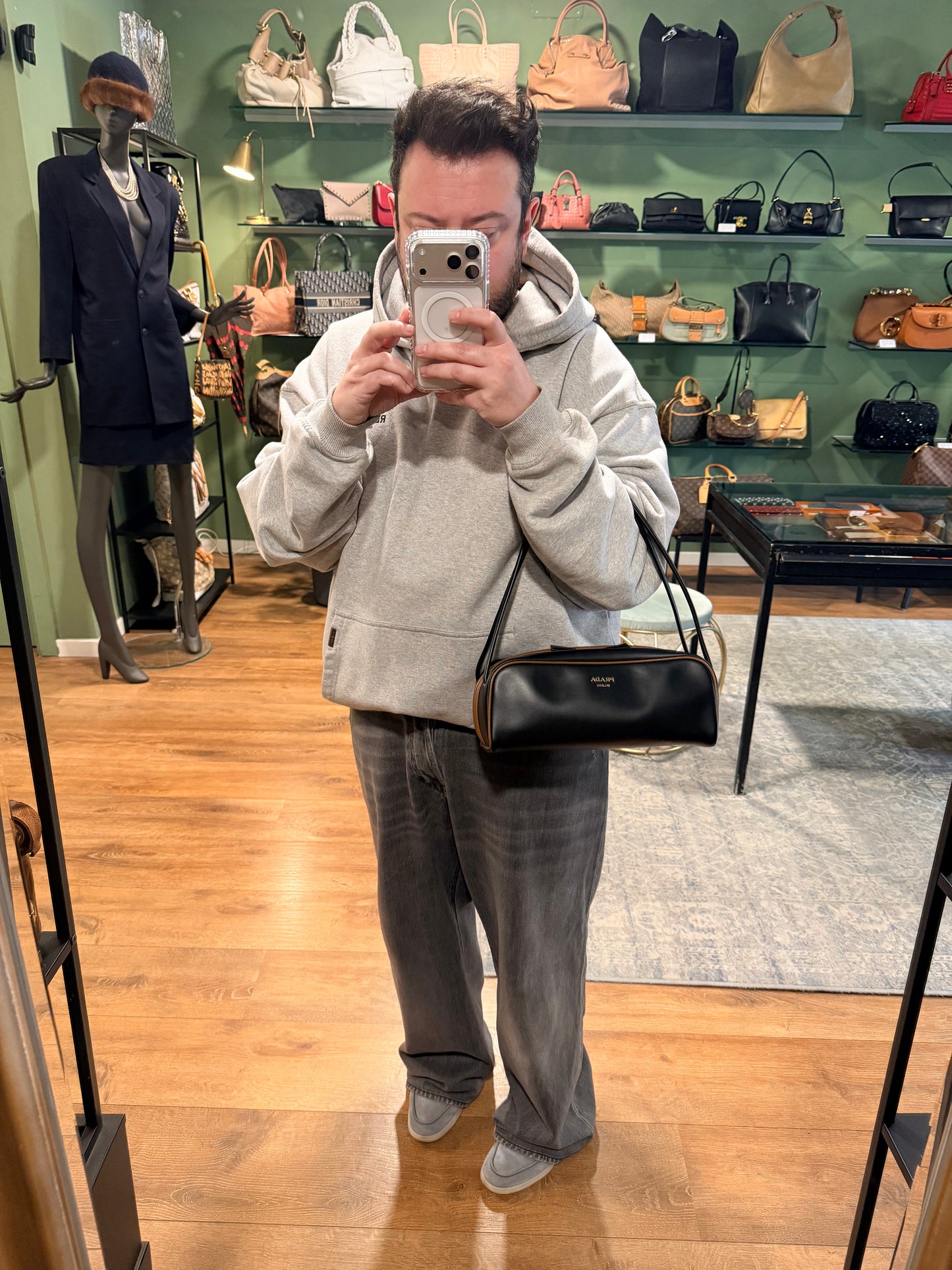 PRADA BLACK SWING EAST WEST SHOULDER BAG