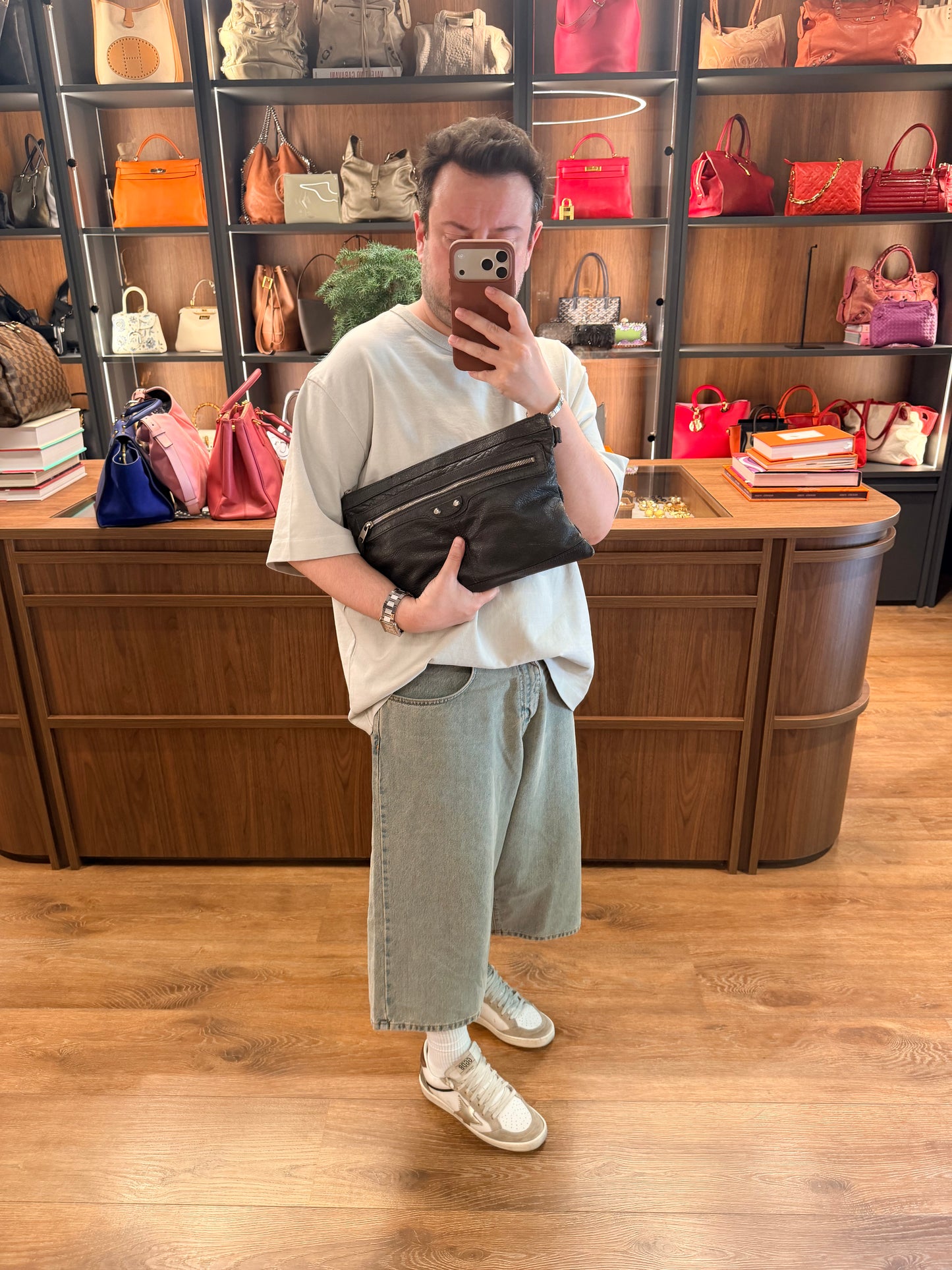 BALENCIAGA GRAY MEDIUM CLIP POCHETTE