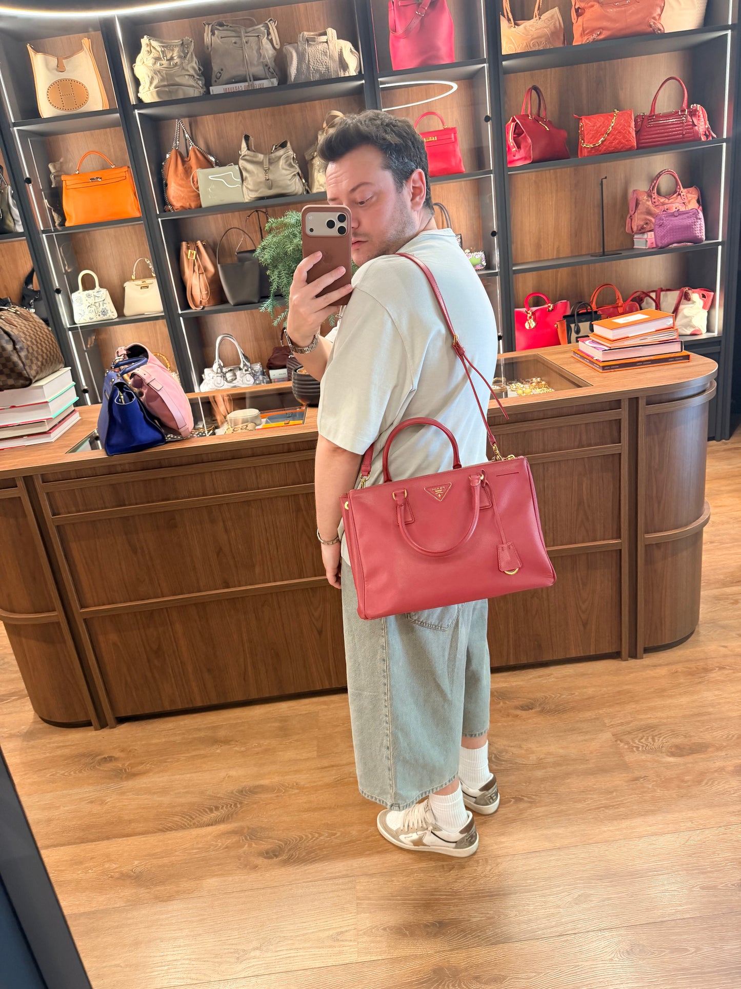 PRADA PINK SAFFIANO LARGE GALLERIA HANDBAG