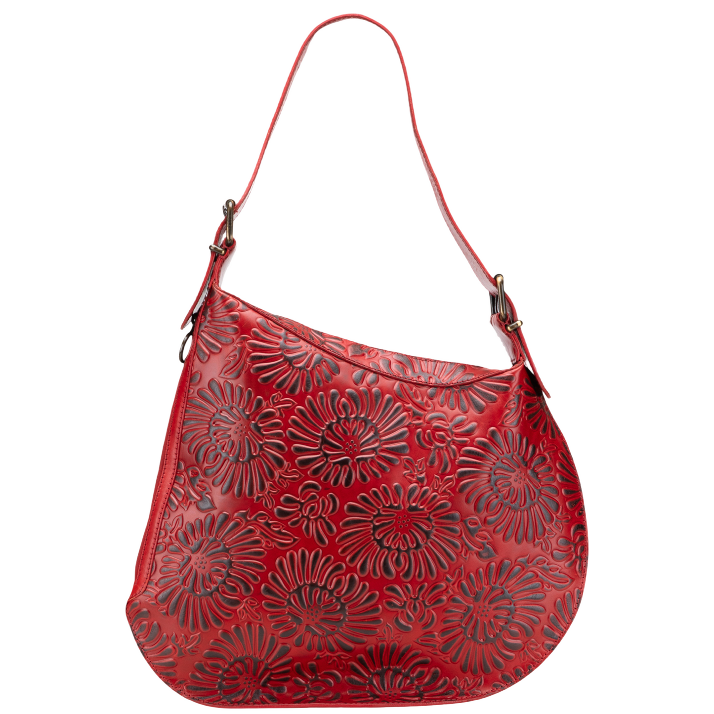 FENDI LARGE RED EMBOSSED LEATHER OYSTER SHOULDER BAG
