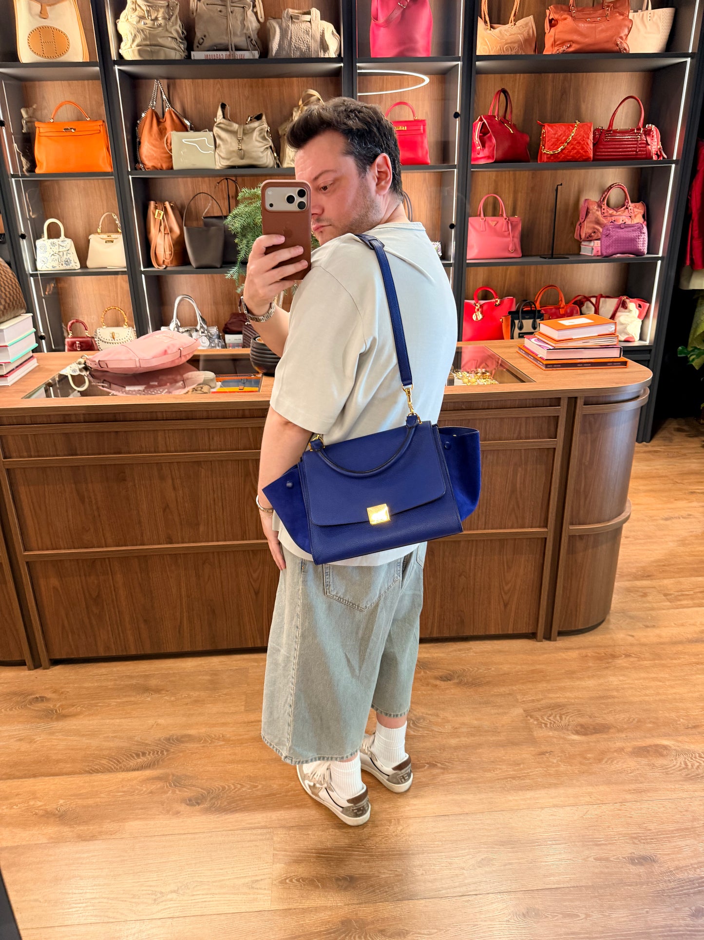 CÈLINE ELECTRIC BLUE SMALL TRAPEZE HANDBAG