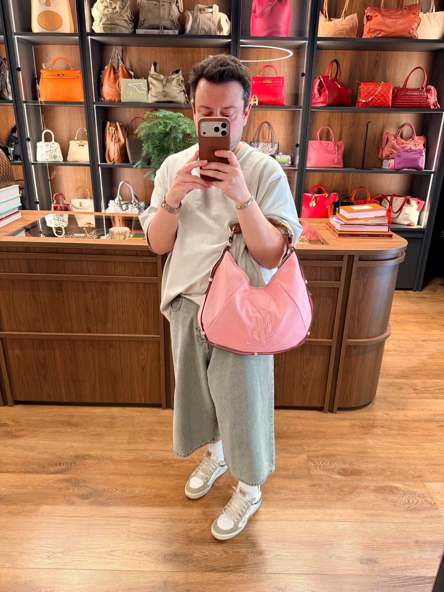 SAINT LAURENT PINK CLOTH MEDIUM MOMBASA SHOULDER BAG