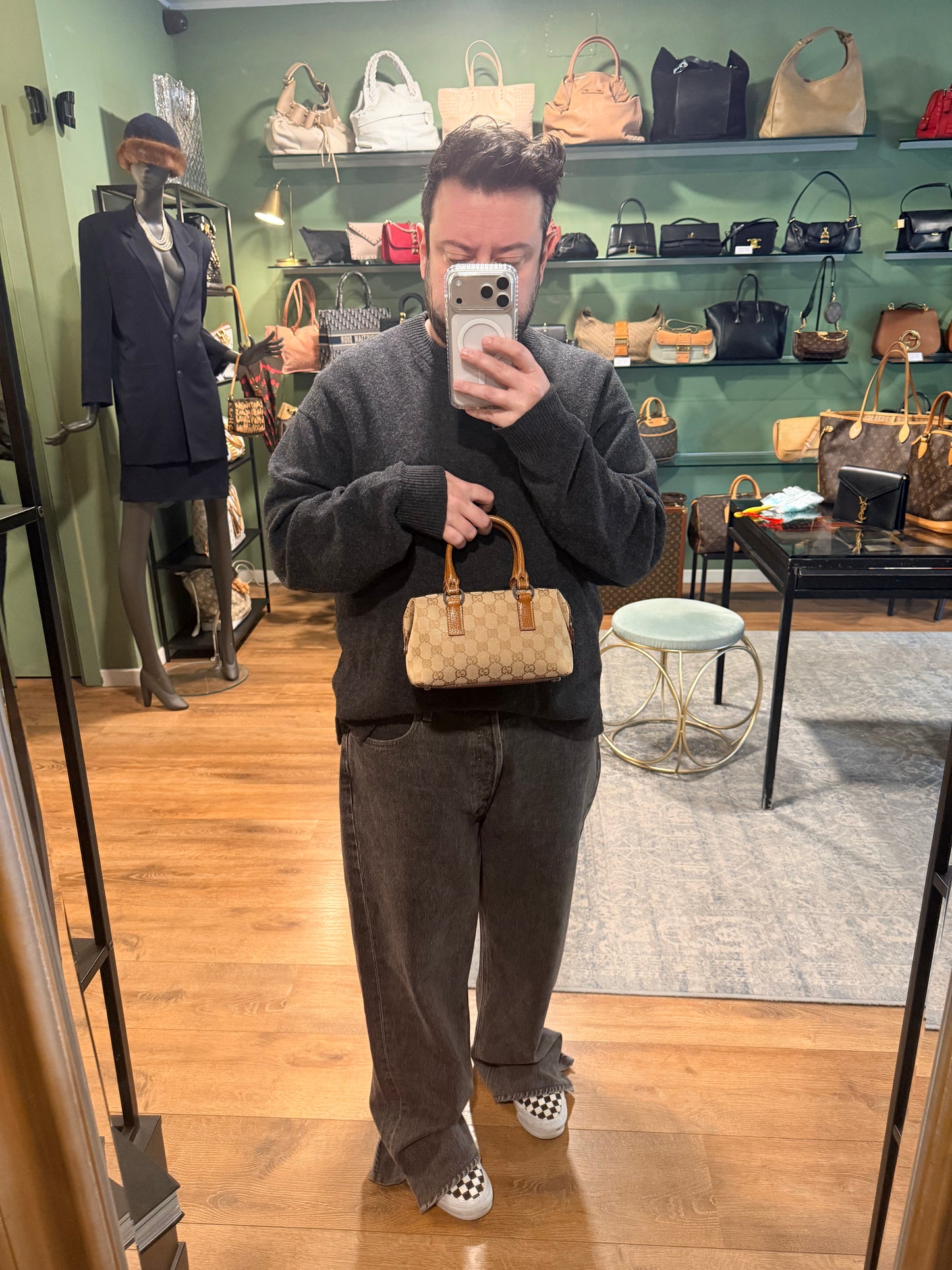 GUCCI BROWN MONOGRAM MINI BOSTON BAG