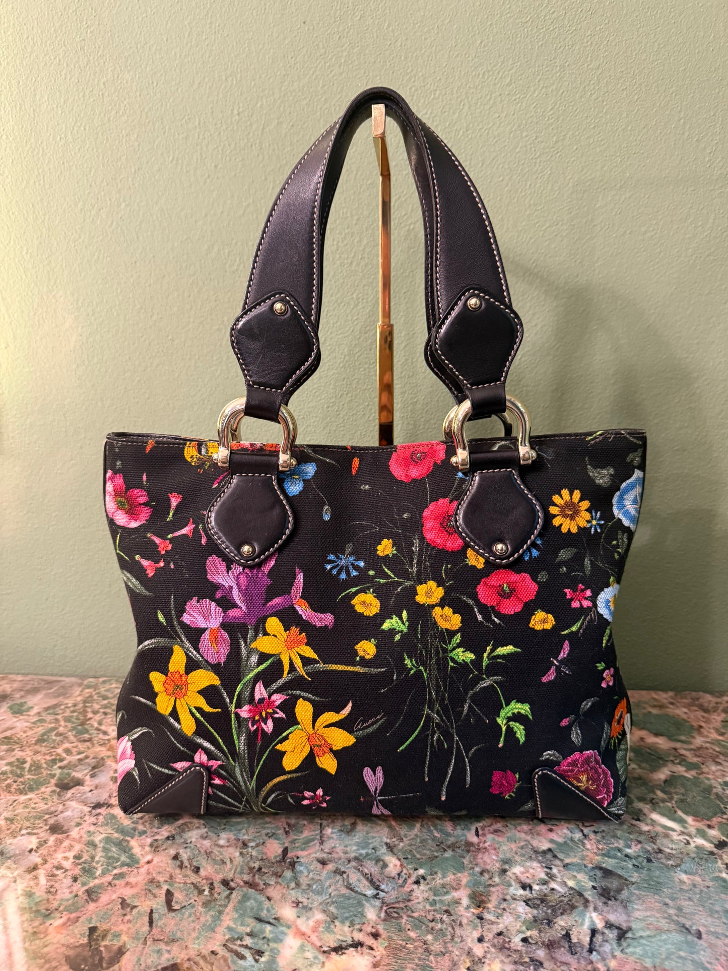 GUCCI BLACK FLORA HANDBAG