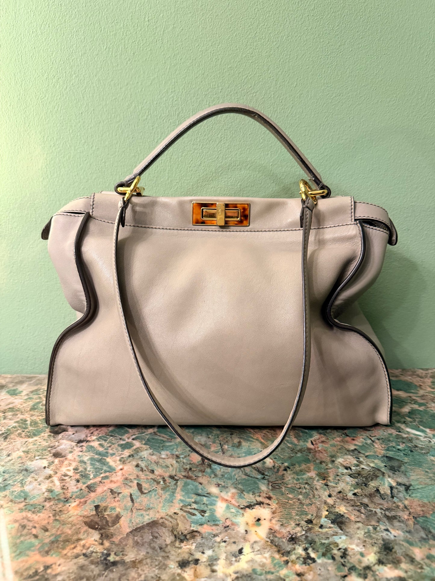FENDI GRAY LARGE PEEKABOO HANDBAG