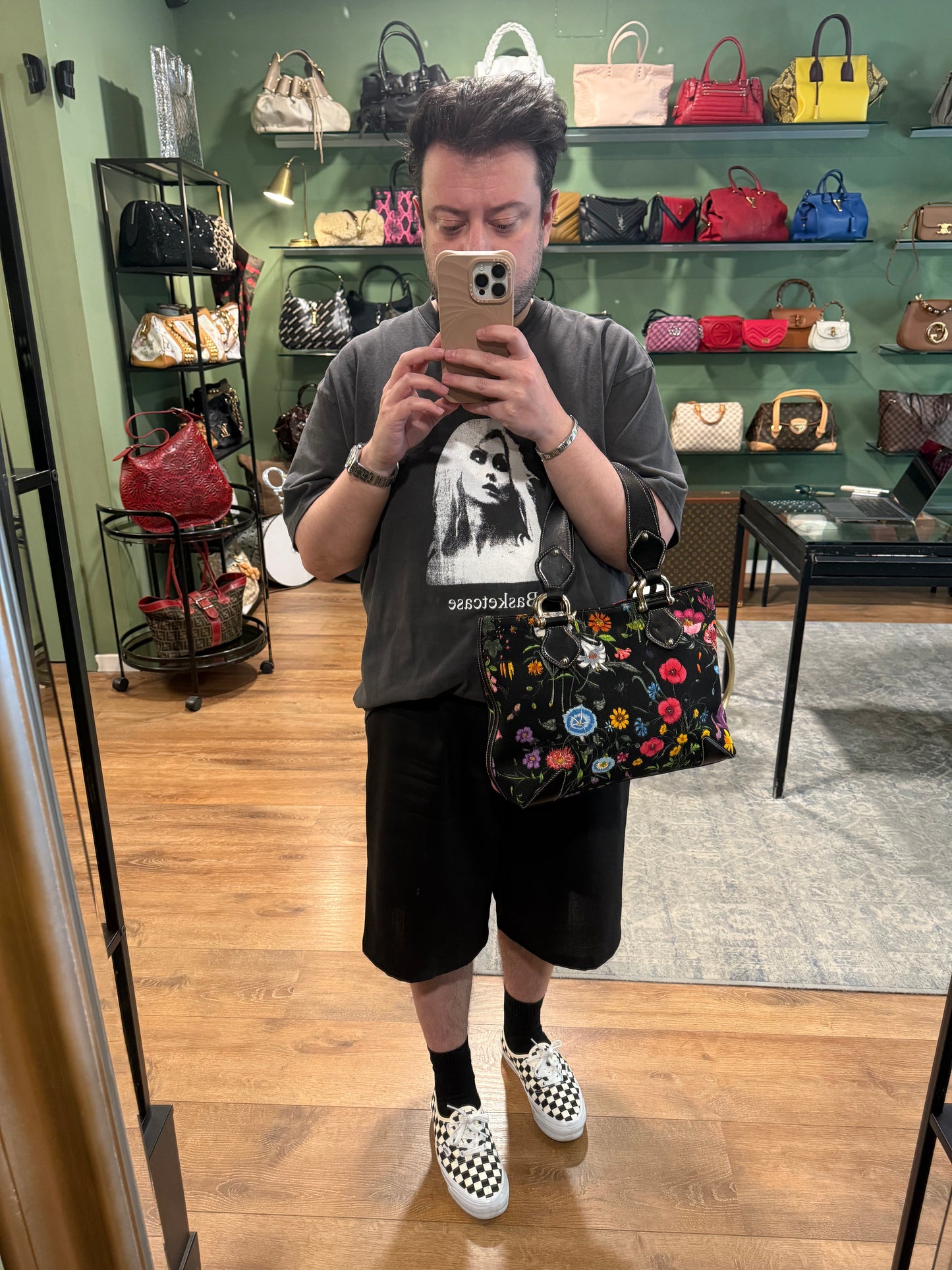 GUCCI BLACK FLORA HANDBAG