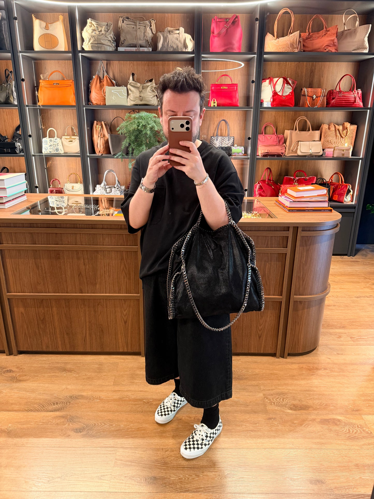 STELLA MCCARTNEY BLACK FALABELLA FOLD OVER HANDBAG