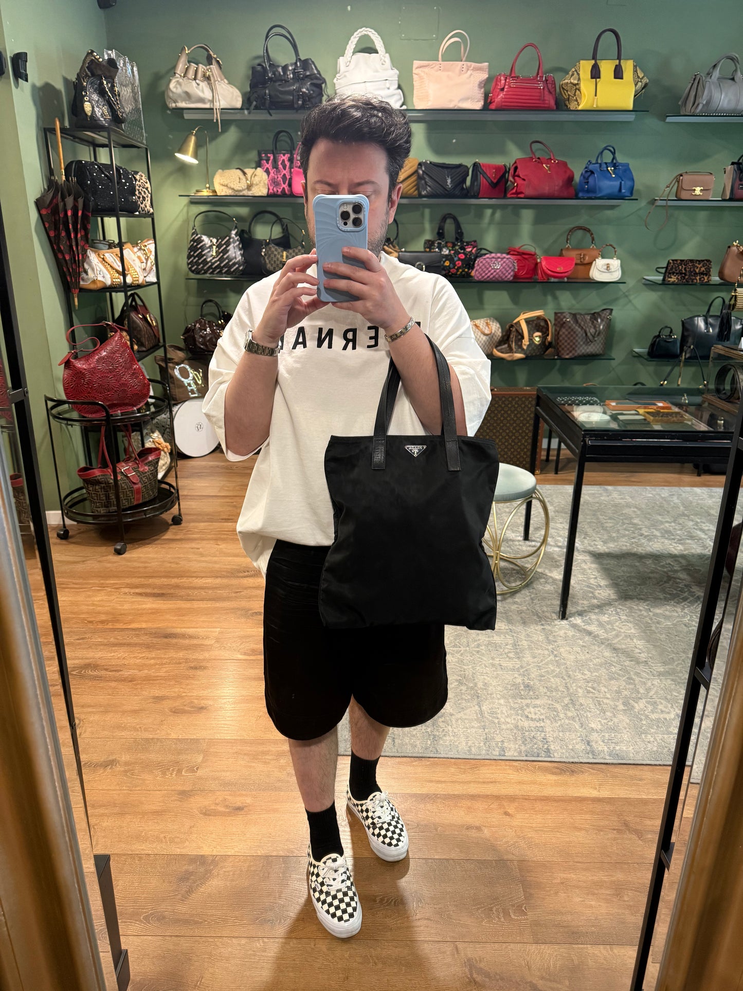 PRADA BLACK NYLON SHOPPER TOTE