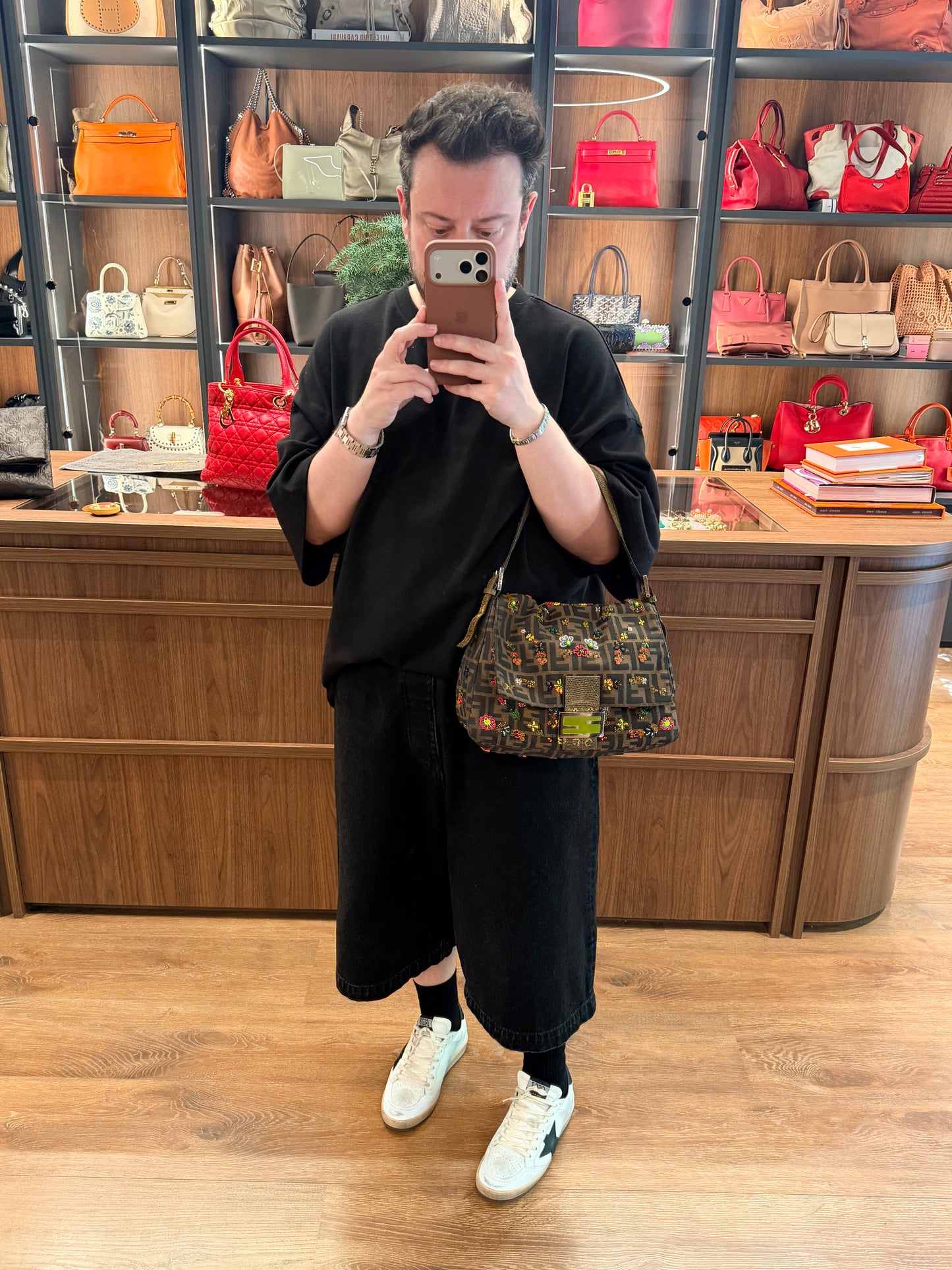 FENDI BEADED ZUCCA MAMA BAGUETTE SHOULDER BAG