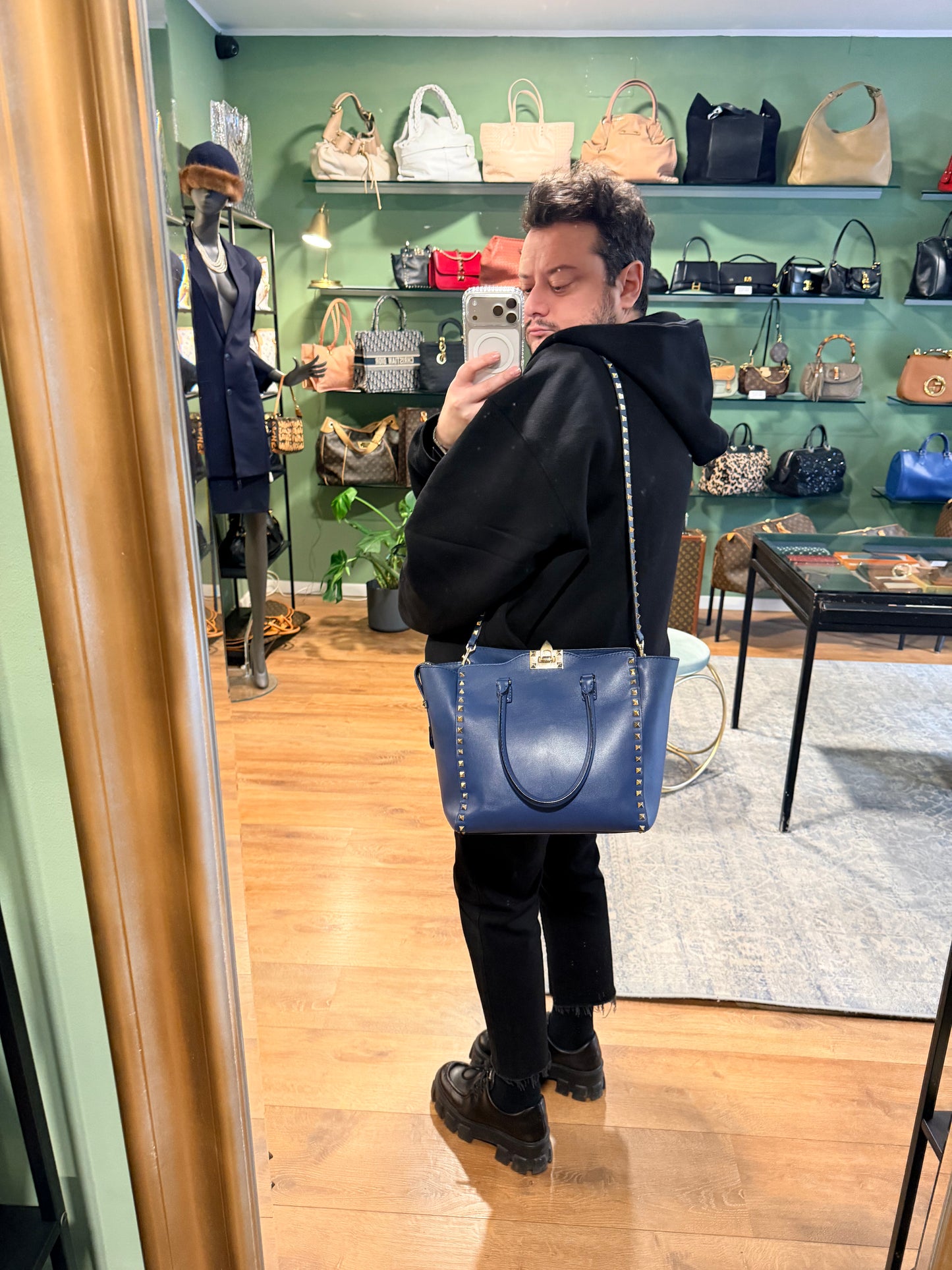 VALENTINO BLUE ROCKSTUD TWO WAY HANDBAG