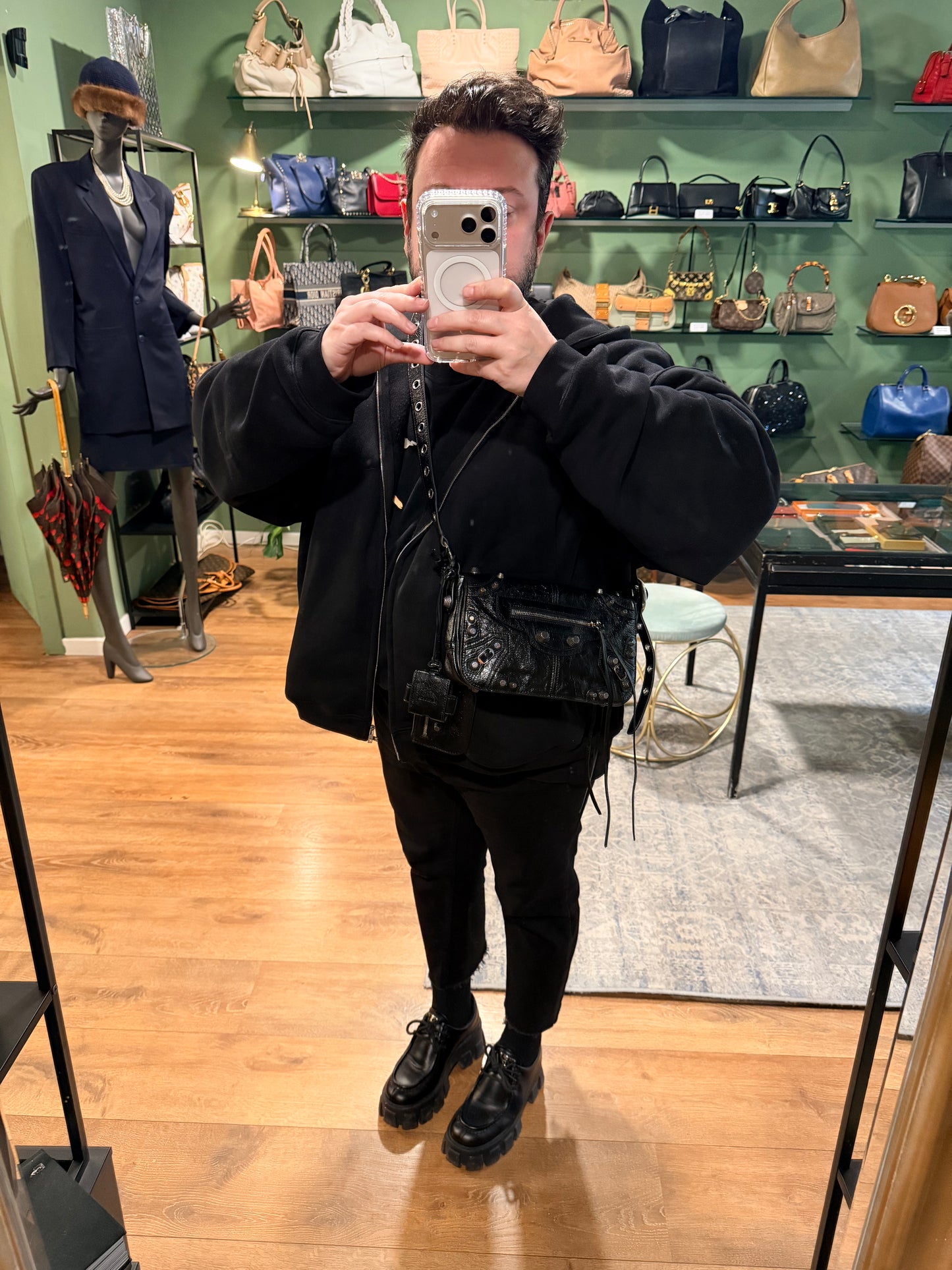 BALENCIAGA BLACK LE CAGOLE FLAP CROSSBODY BAG