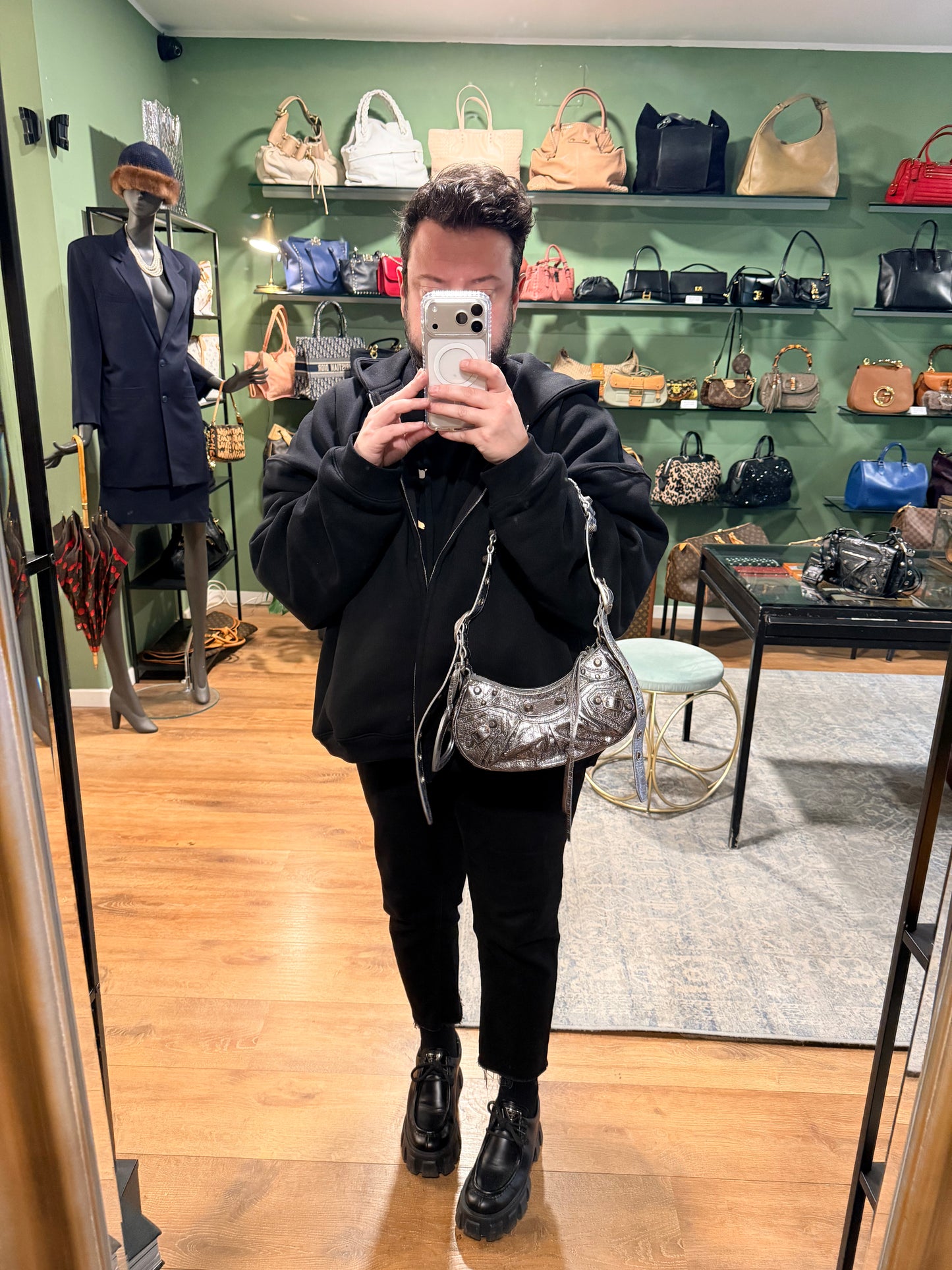 BALENCIAGA SILVER LE CAGOLE XS SHOULDER BAG