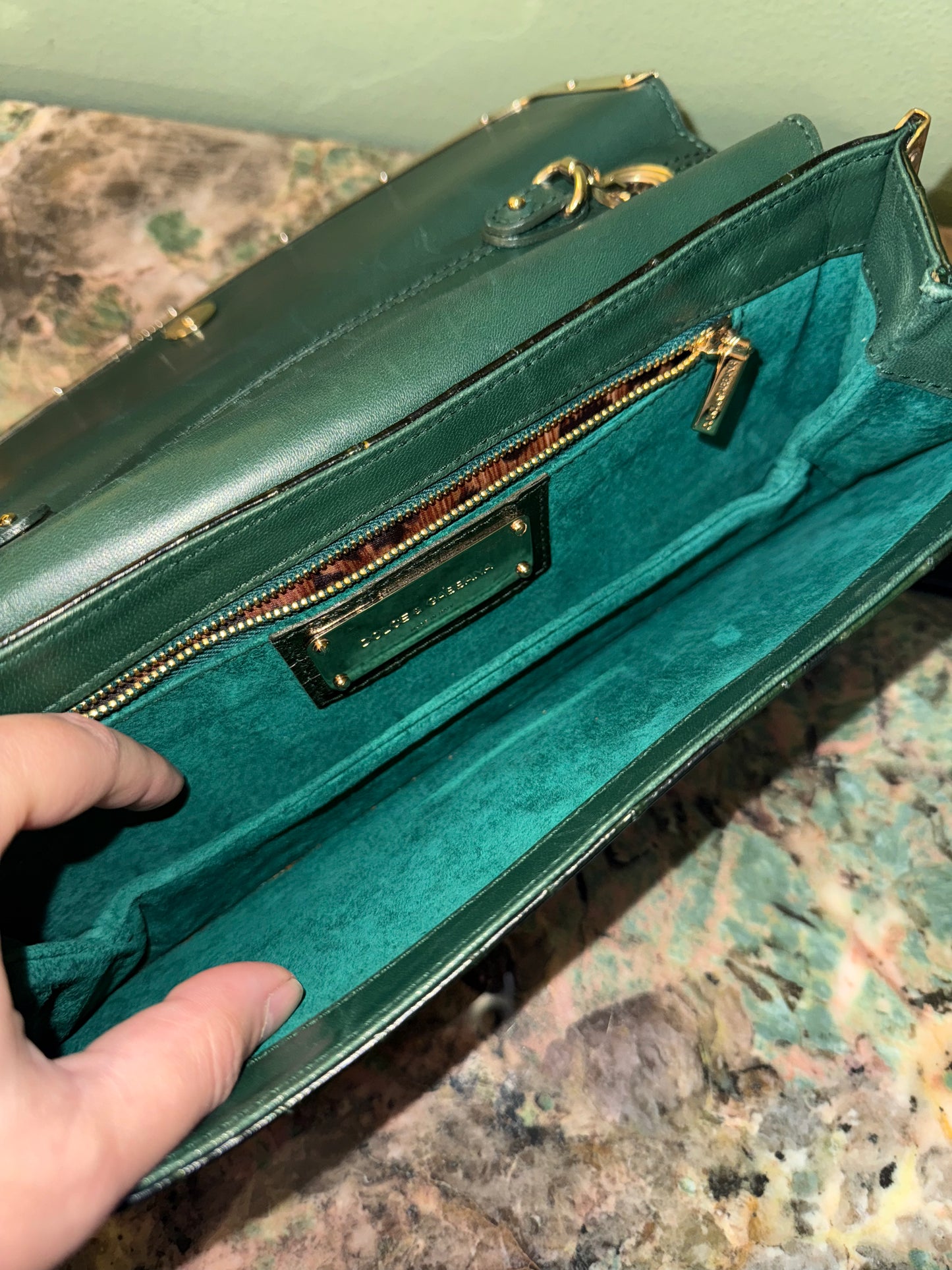 DOLCE & GABBANA GREEN EEL SHOULDER BAG