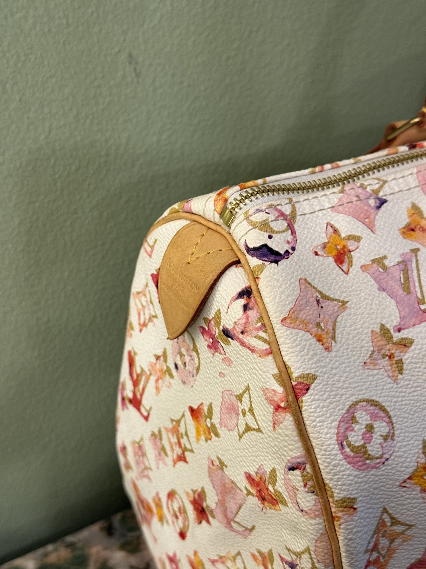 RICHARD PRINCE X LOUIS VUITTON WHITE AQUARELLE SPEEDY 35 BOSTON BAG