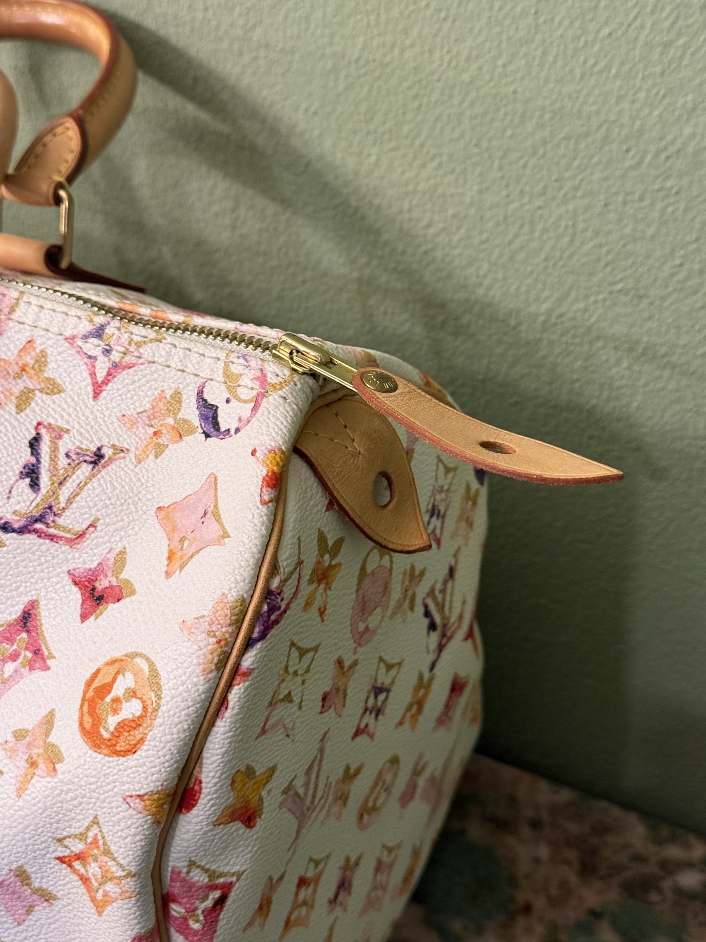 RICHARD PRINCE X LOUIS VUITTON WHITE AQUARELLE SPEEDY 35 BOSTON BAG