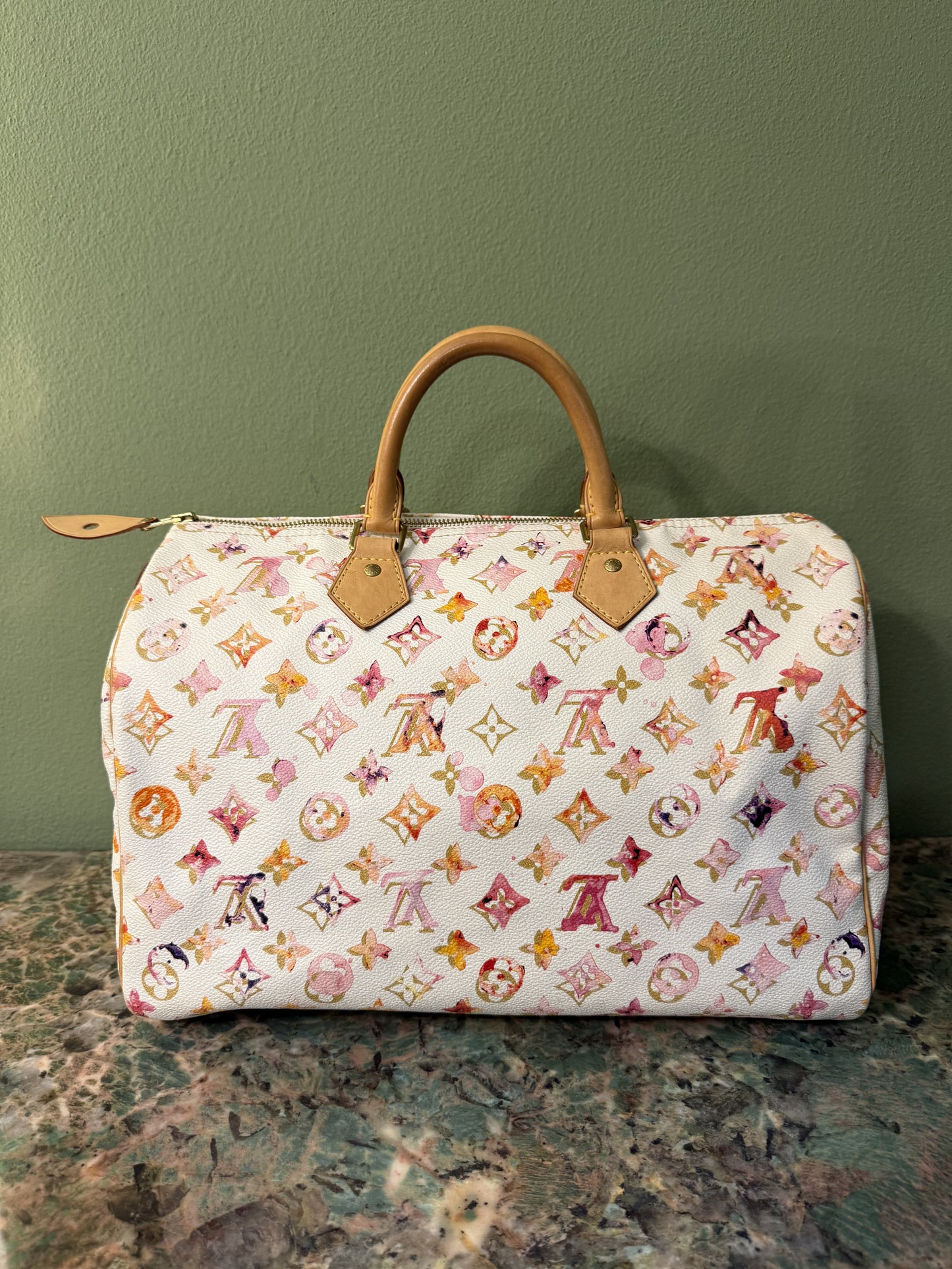RICHARD PRINCE X LOUIS VUITTON WHITE AQUARELLE SPEEDY 35 BOSTON BAG