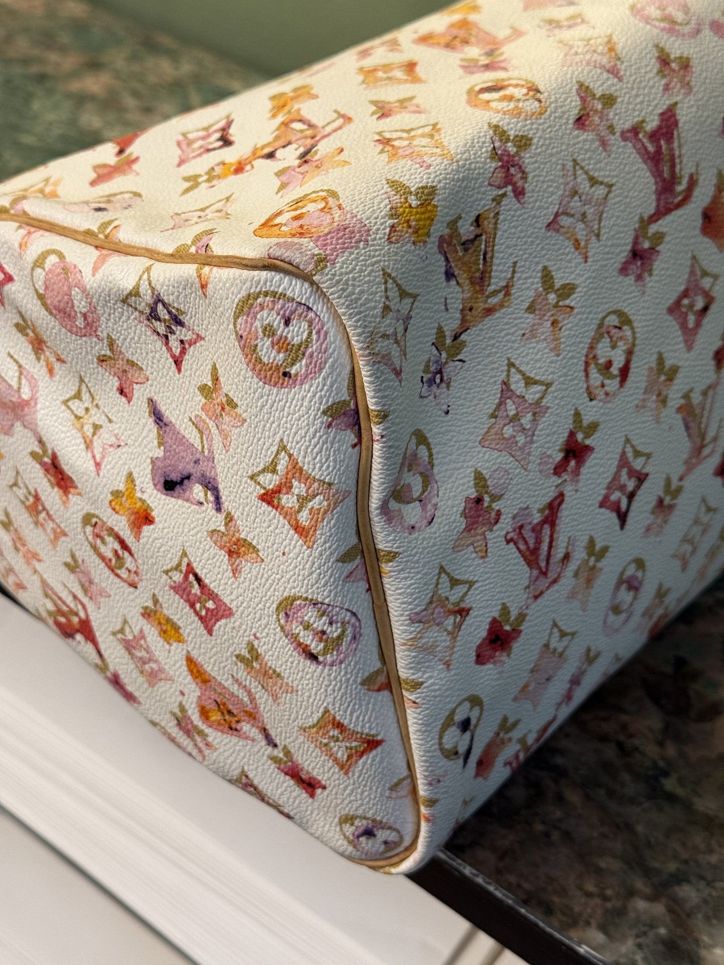 RICHARD PRINCE X LOUIS VUITTON WHITE AQUARELLE SPEEDY 35 BOSTON BAG