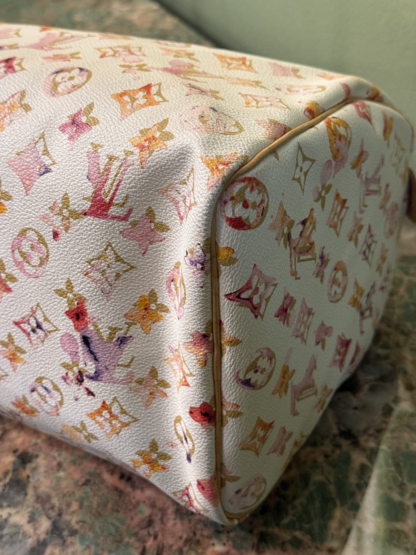RICHARD PRINCE X LOUIS VUITTON WHITE AQUARELLE SPEEDY 35 BOSTON BAG