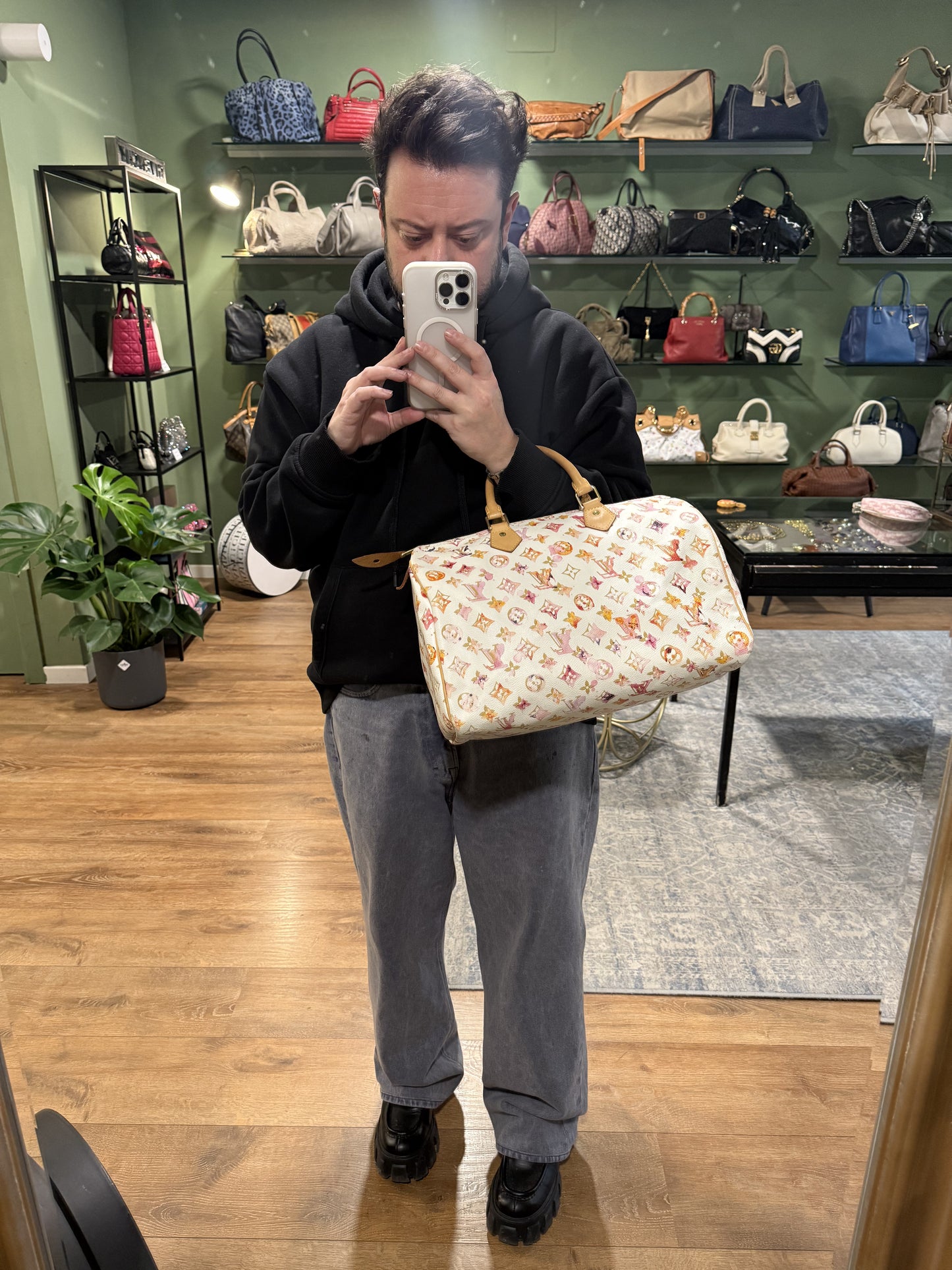 RICHARD PRINCE X LOUIS VUITTON WHITE AQUARELLE SPEEDY 35 BOSTON BAG