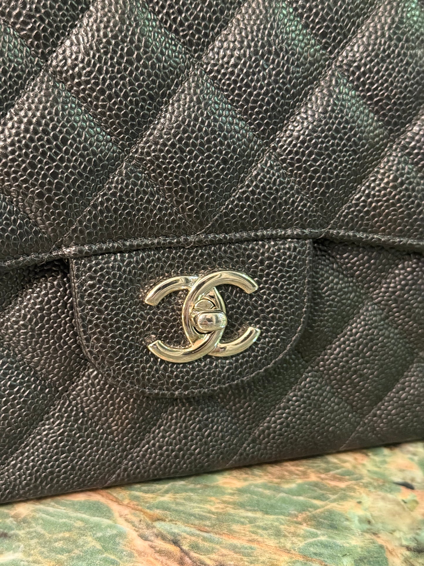 CHANEL BLACK CAVIAR JUMBO CLASSIC DOUBLE FLAP TIMELESS SHOULDER BAG