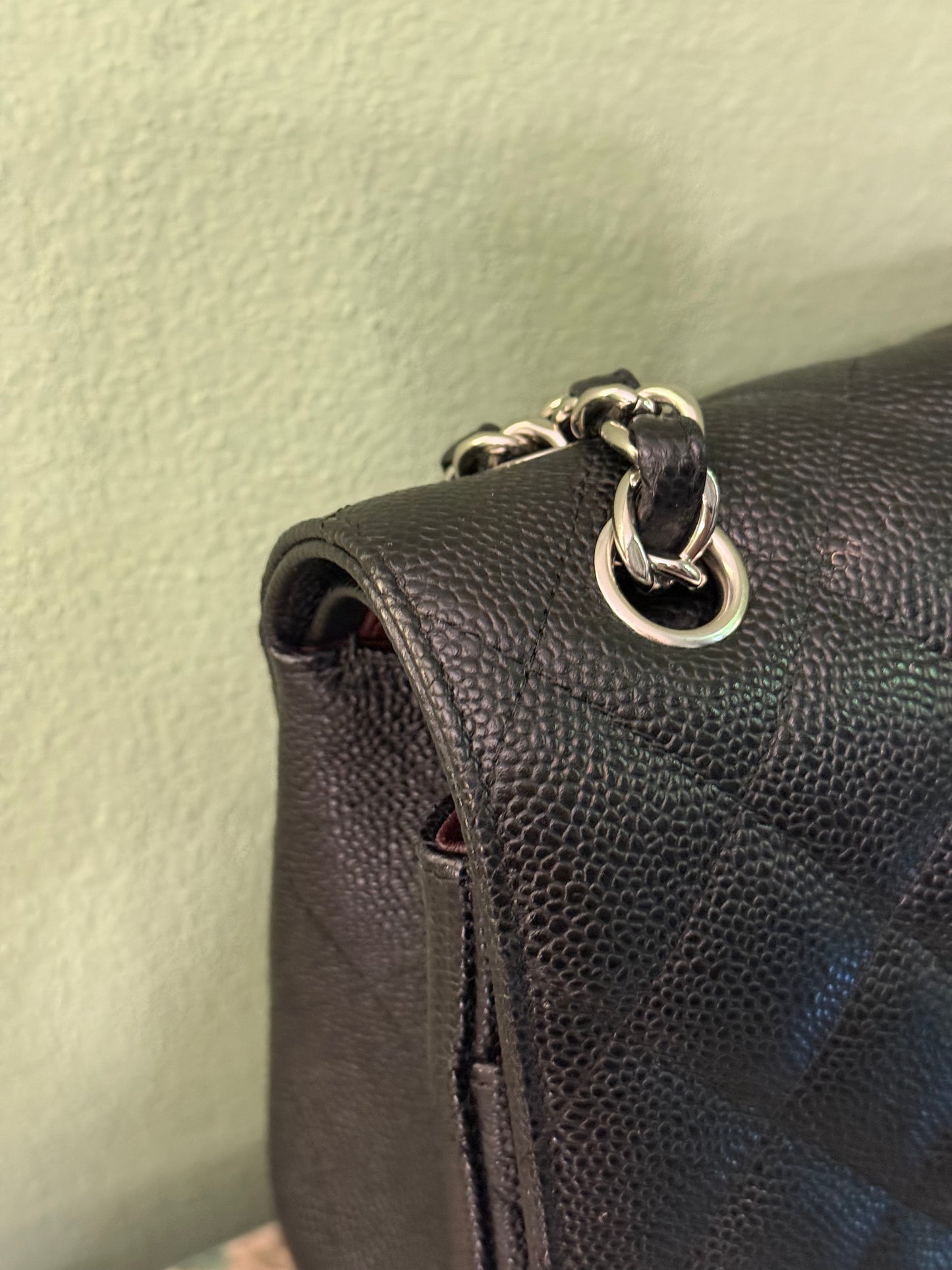 CHANEL BLACK CAVIAR JUMBO CLASSIC DOUBLE FLAP TIMELESS SHOULDER BAG