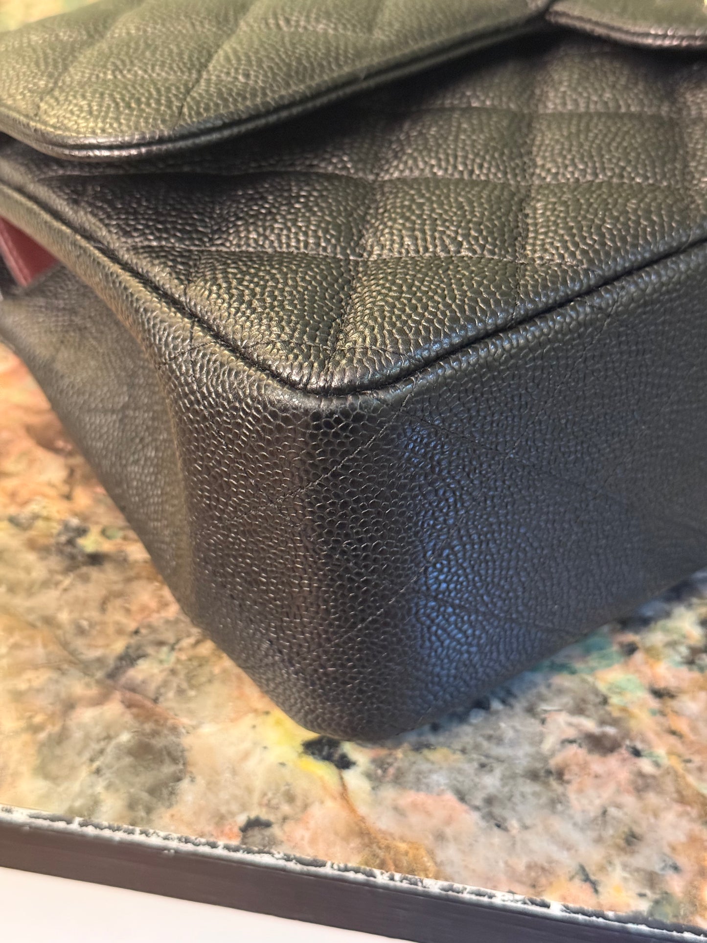CHANEL BLACK CAVIAR JUMBO CLASSIC DOUBLE FLAP TIMELESS SHOULDER BAG