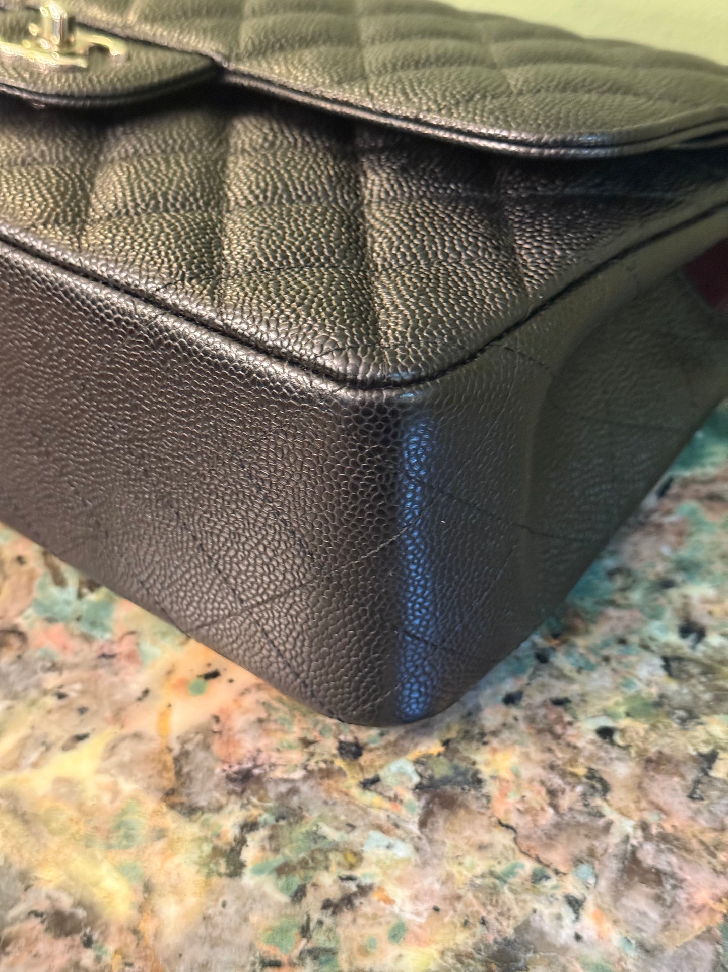 CHANEL BLACK CAVIAR JUMBO CLASSIC DOUBLE FLAP TIMELESS SHOULDER BAG