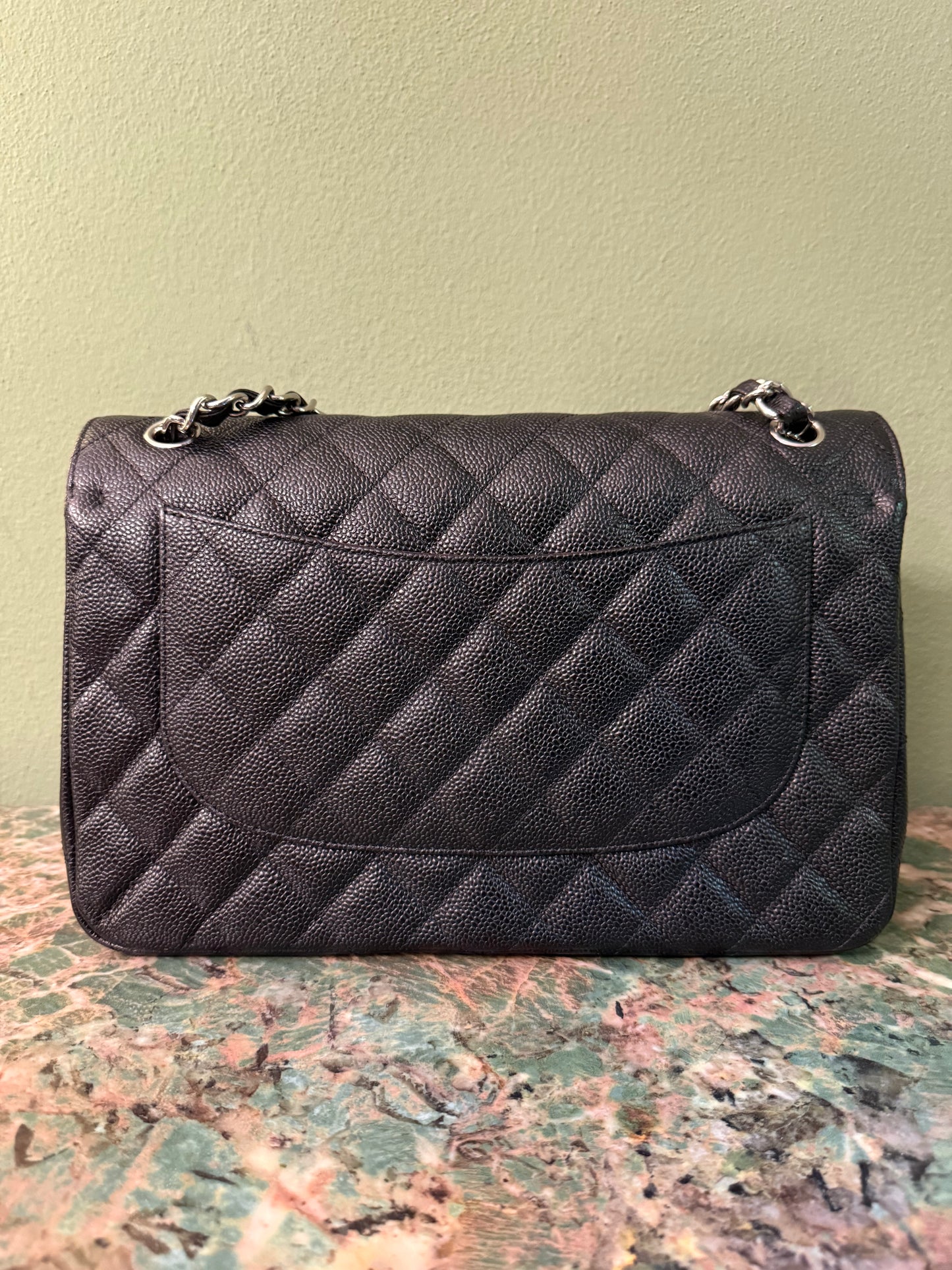CHANEL BLACK CAVIAR JUMBO CLASSIC DOUBLE FLAP TIMELESS SHOULDER BAG