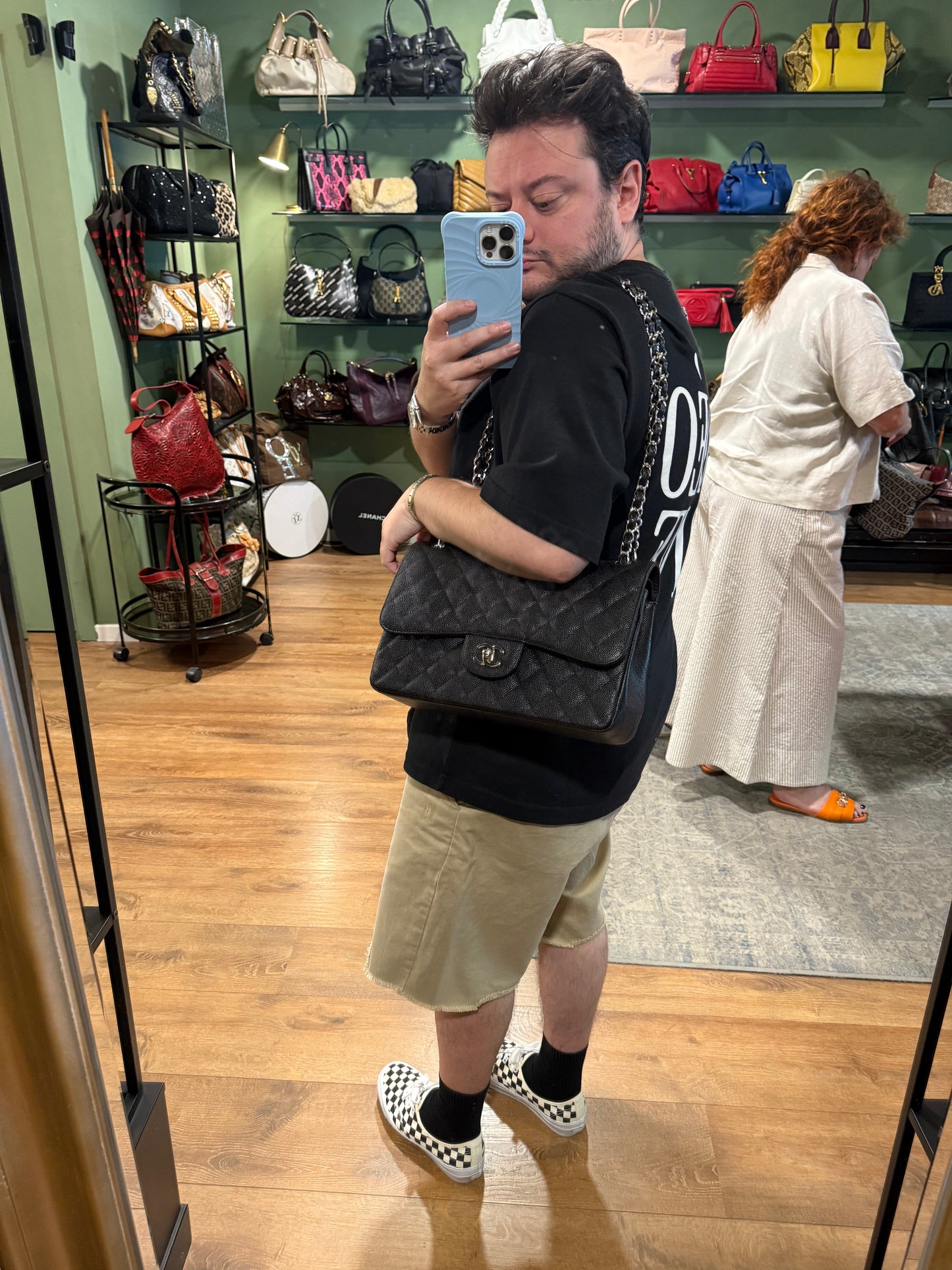 CHANEL BLACK CAVIAR JUMBO CLASSIC DOUBLE FLAP TIMELESS SHOULDER BAG