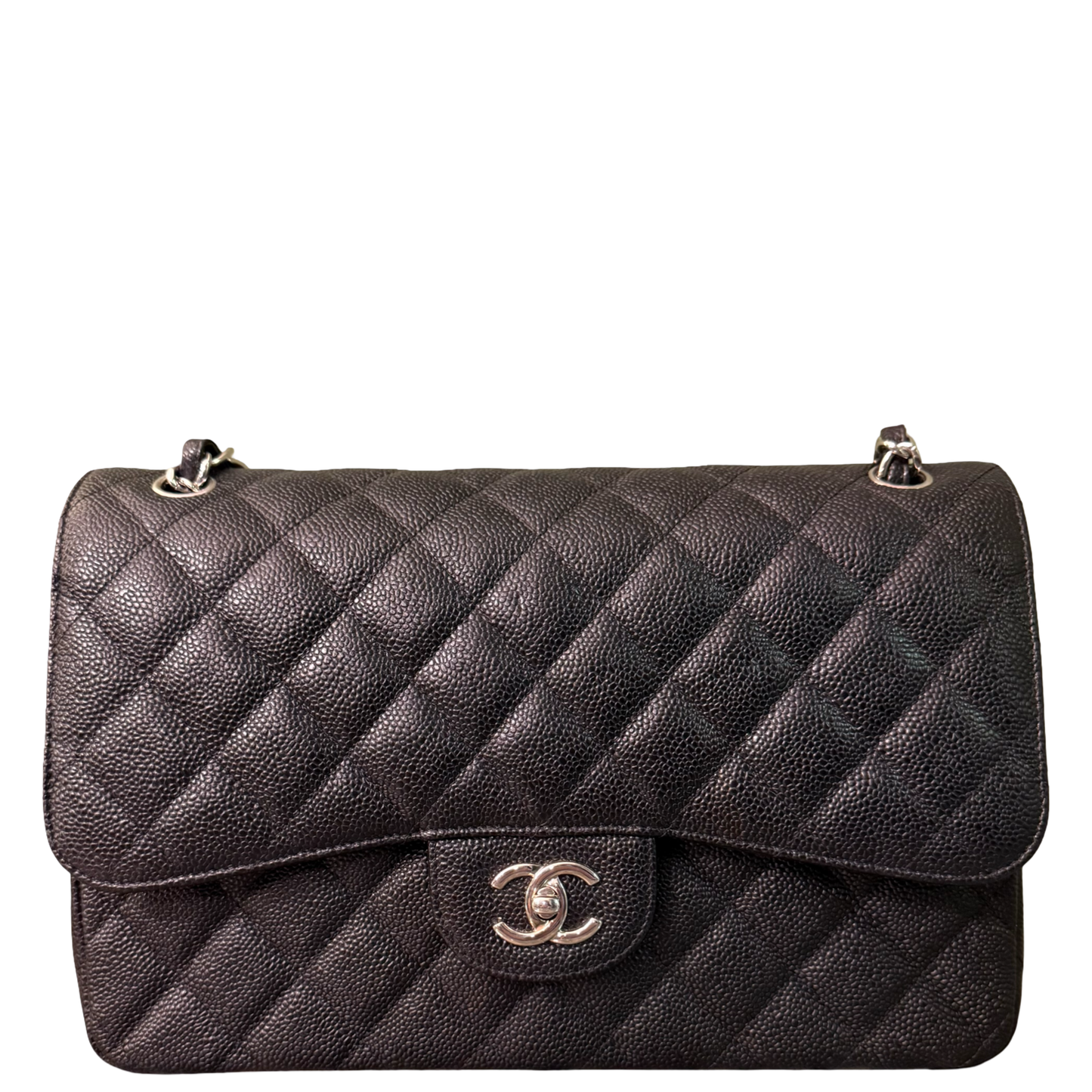 CHANEL BLACK CAVIAR JUMBO CLASSIC DOUBLE FLAP TIMELESS SHOULDER BAG
