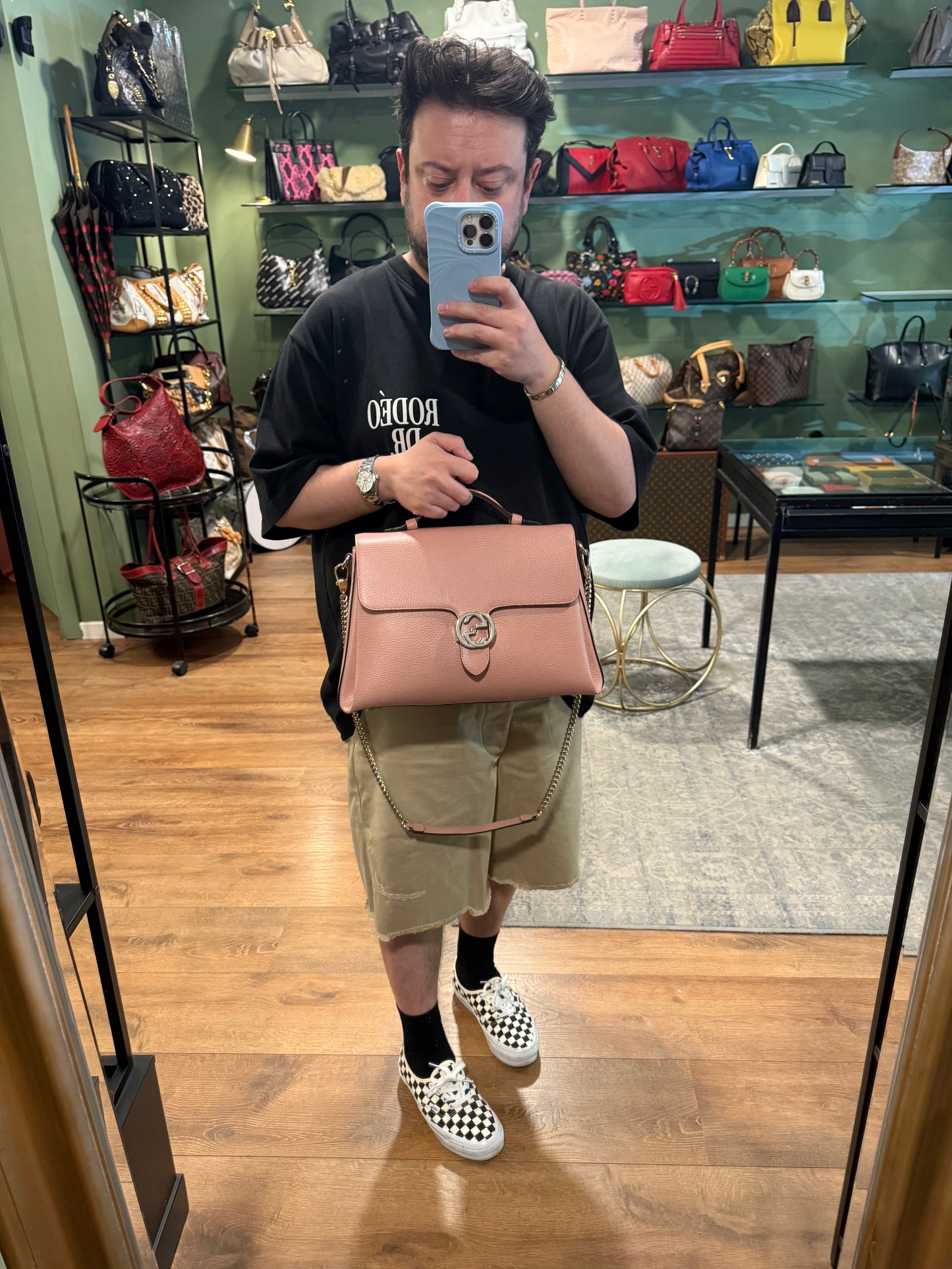 GUCCI LARGE PINK INTERLOCKING SHOULDER BAG