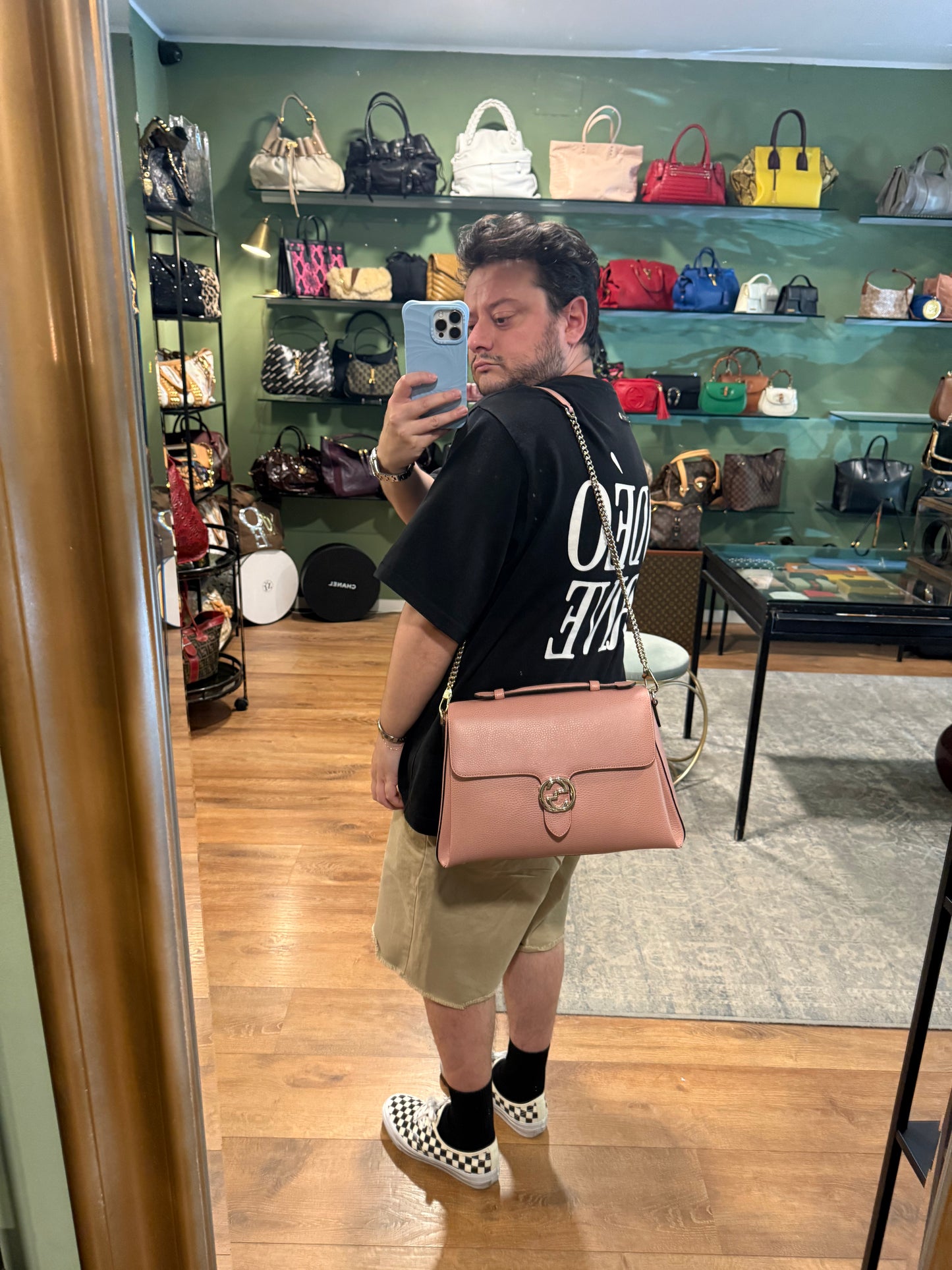 GUCCI LARGE PINK INTERLOCKING SHOULDER BAG
