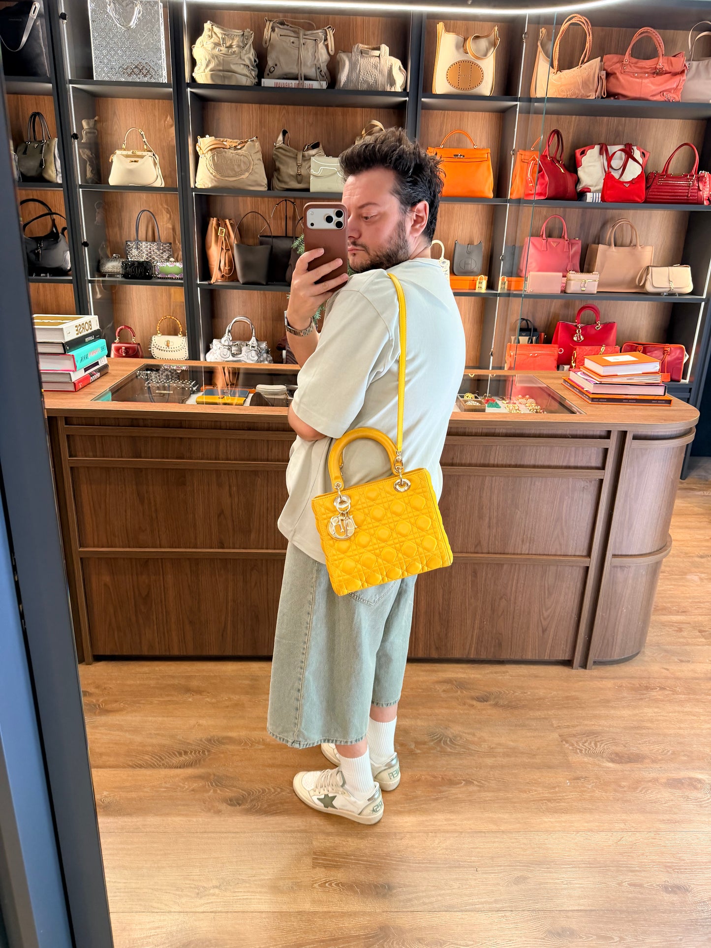 DIOR YELLOW CANNAGE MEDIUM LADY DIOR HANDBAG