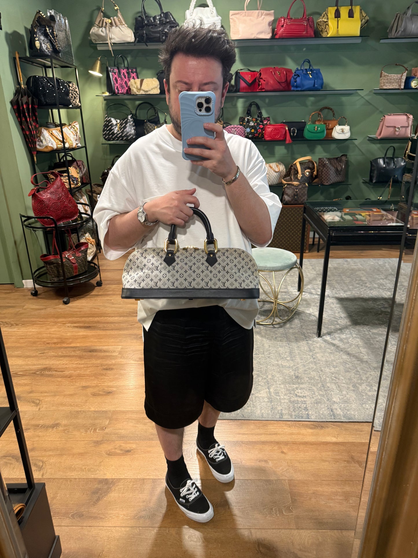 LOUIS VUITTON NAVY MONOGRAM IDYLLE EAST WEST ALMA HANDBAG