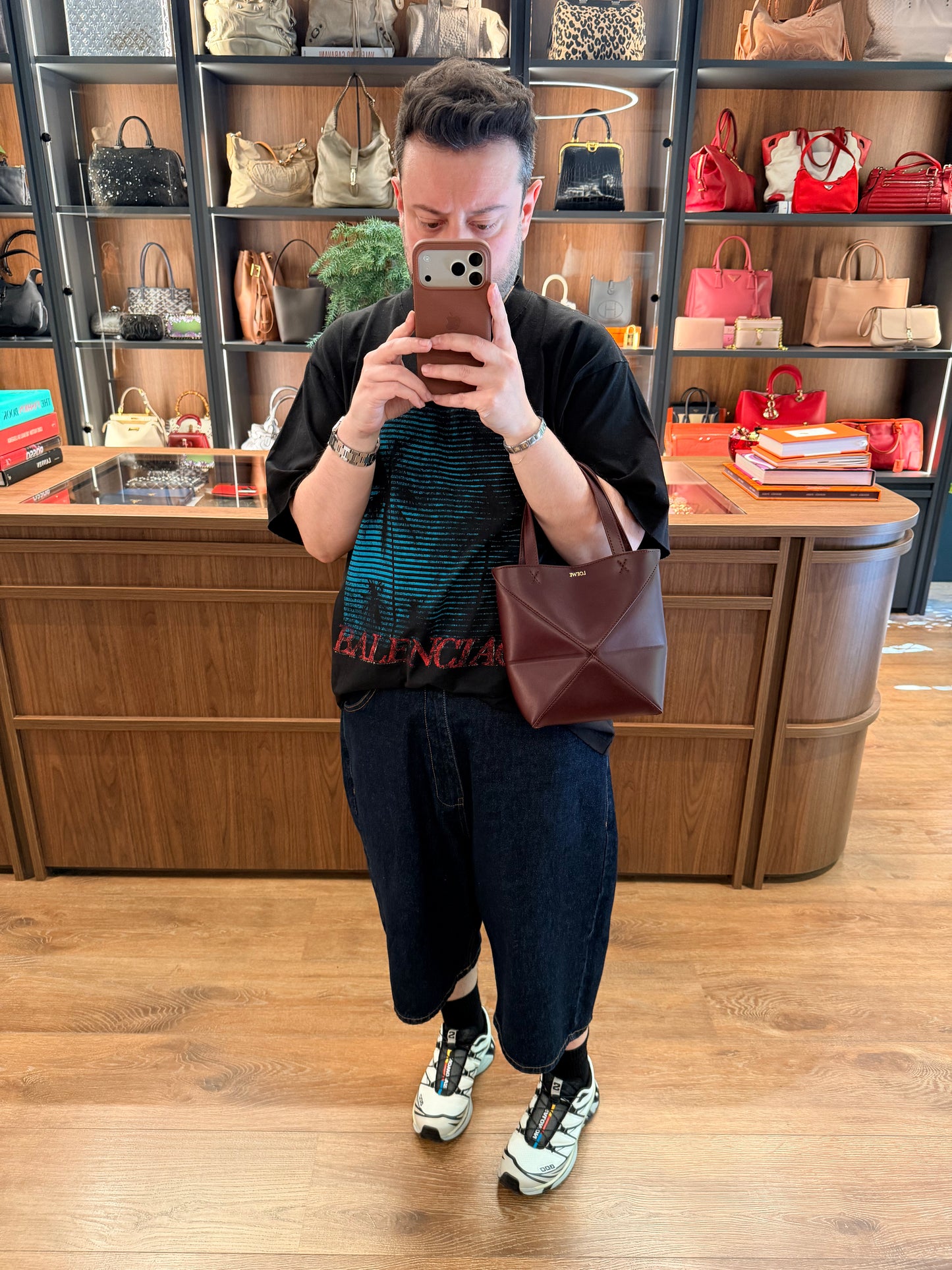 LOEWE BURGUNDY MINI PUZZLE FOLD CROSSBODY BAG