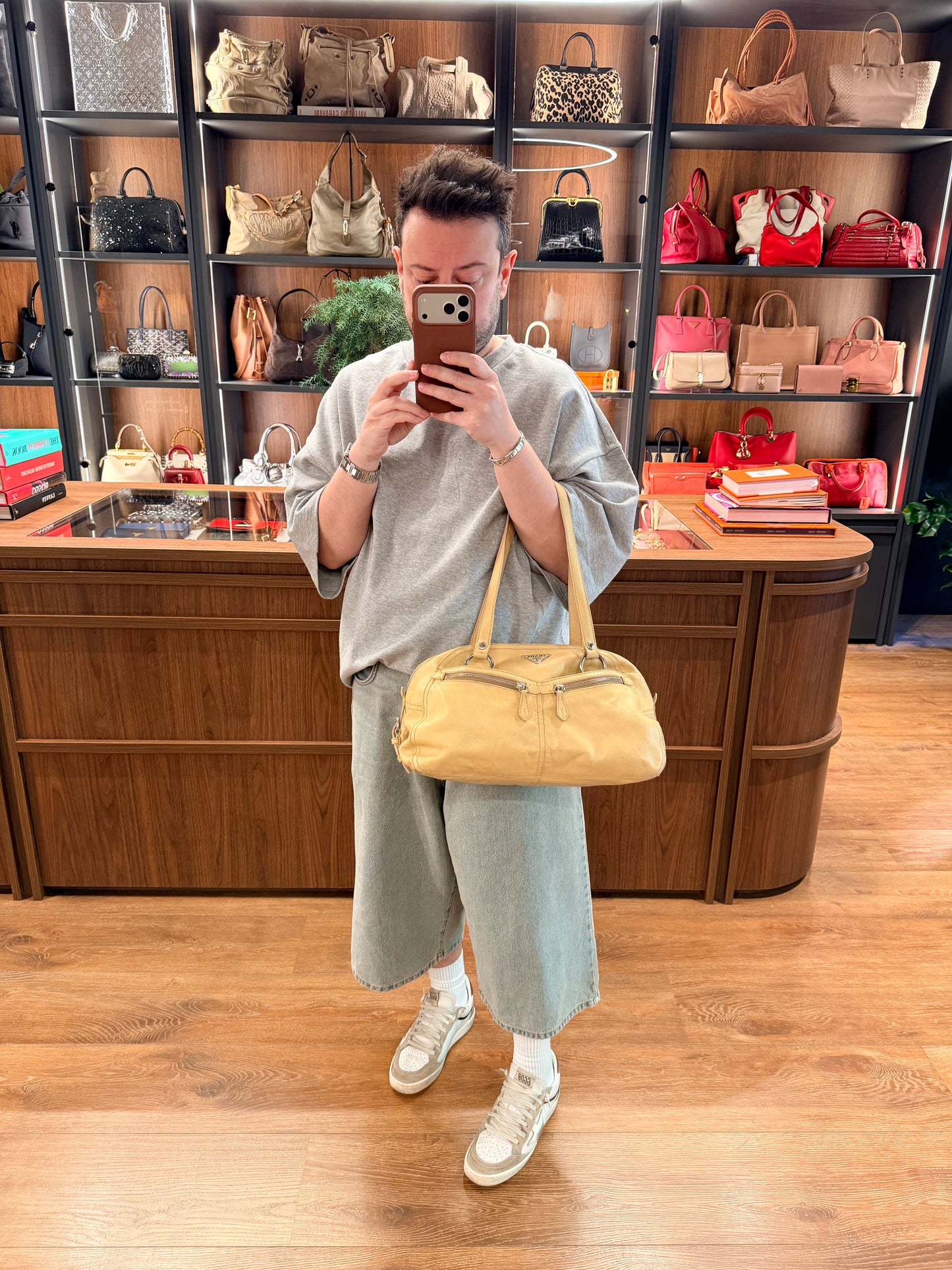 PRADA BUTTER YELLOW BOWLING SHOULDER BAG