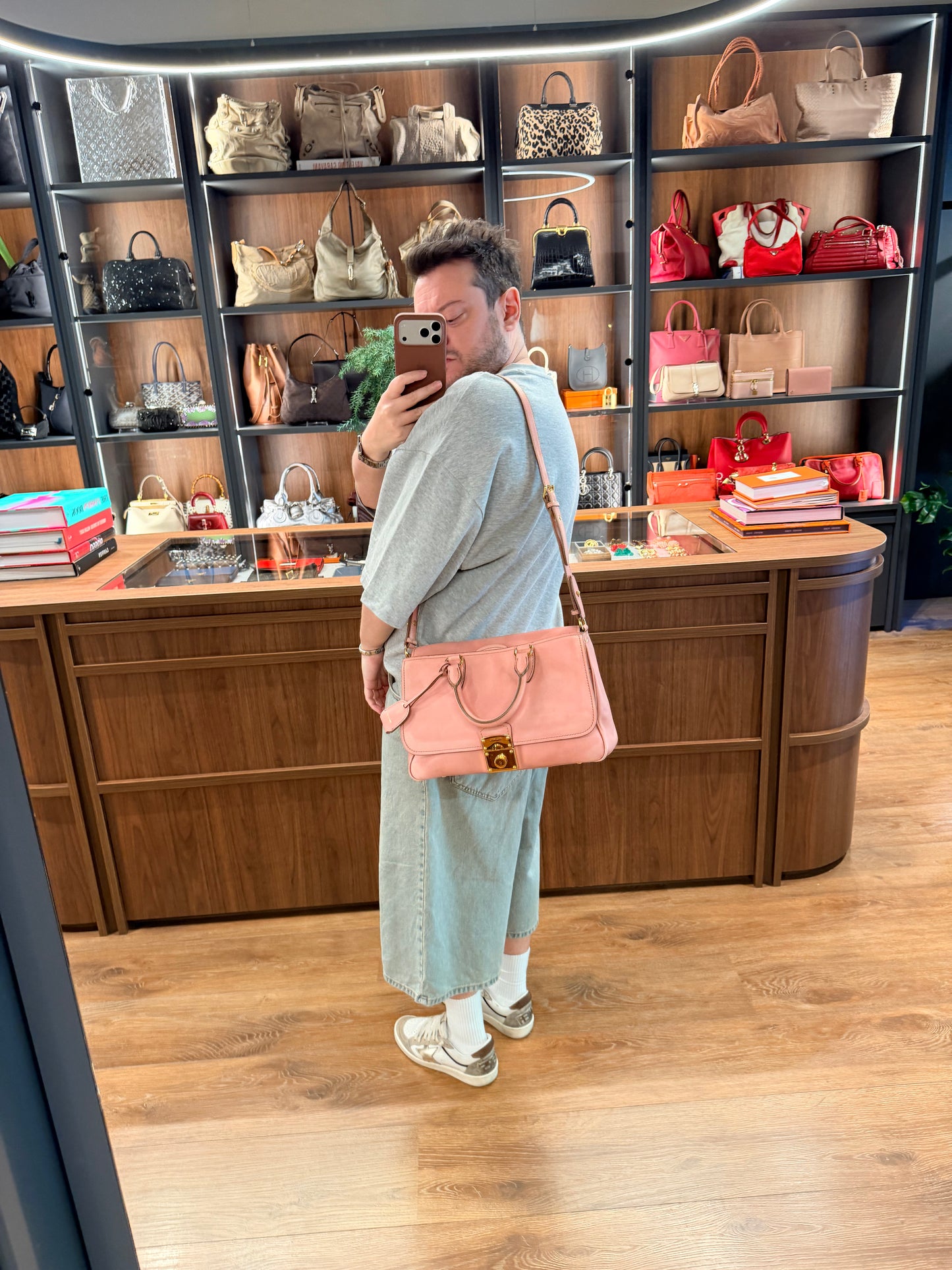 MIU MIU PINK FRONT POCKET TWO WAY HANDBAG