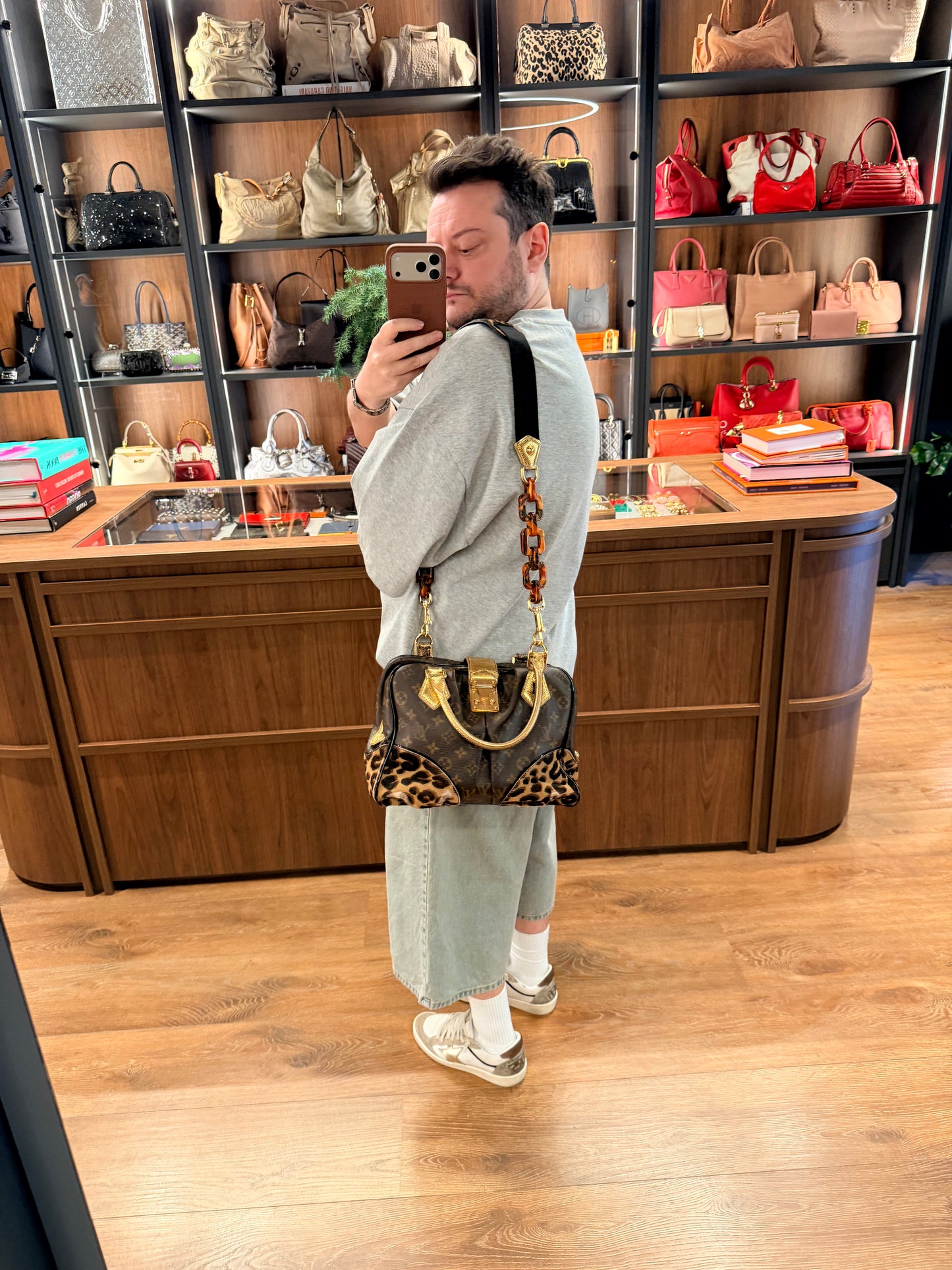 STEPHEN SPROUSE x LOUIS VUITTON ADELE MONOGRAM LEOPARD LIZARD TRIM PM HANDBAG